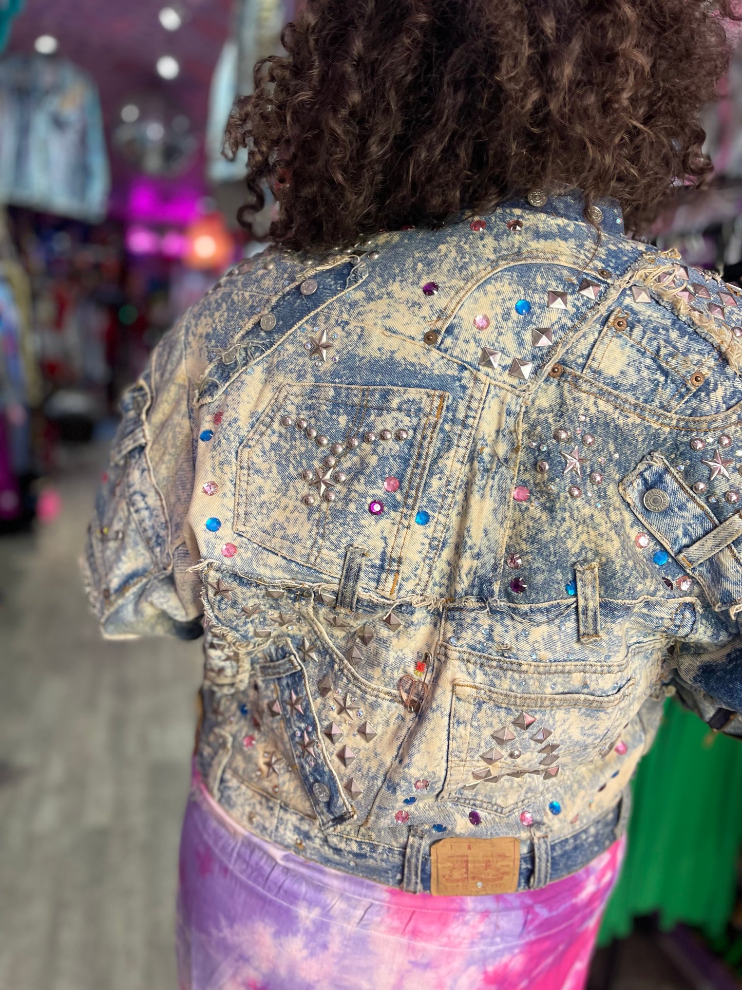 Vintage 80s Custom Patchwork Designer Quilted Bling Denim Jacket