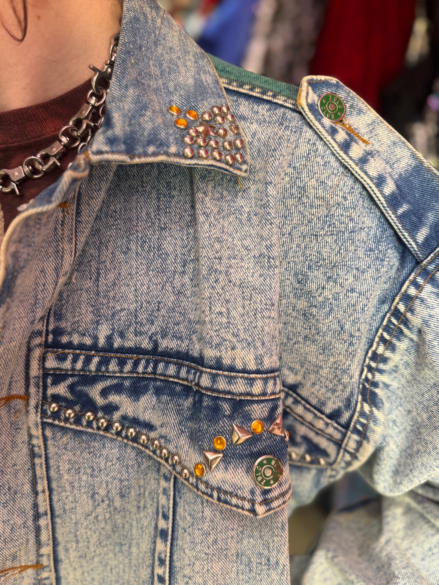 Vintage 80s Painted and Studded Elvis Jean Jacket