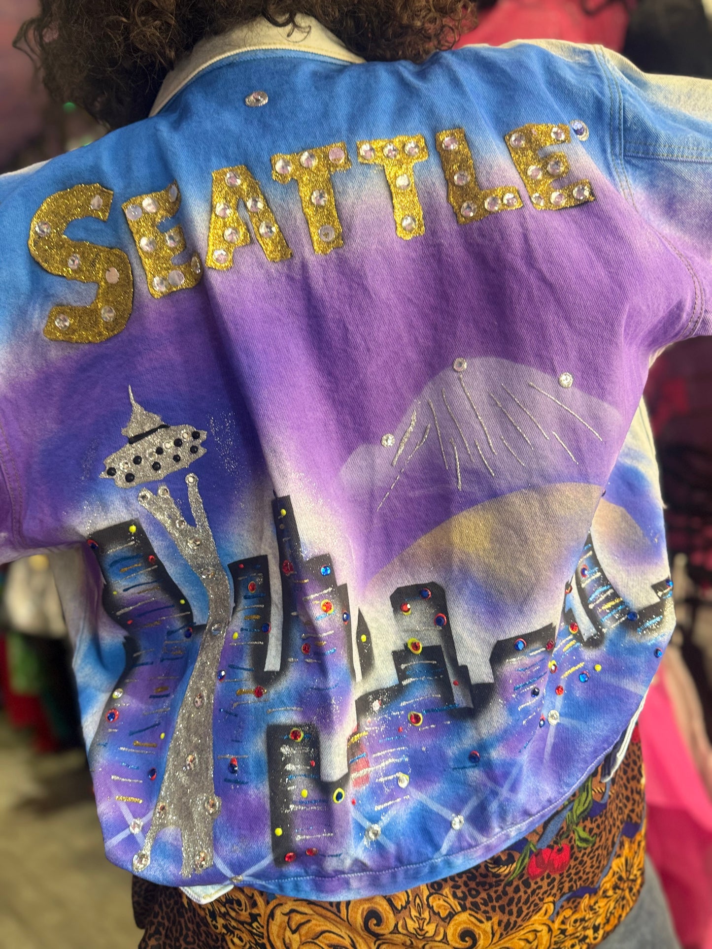 Vintage 90s Painted Seattle Jean Jacket