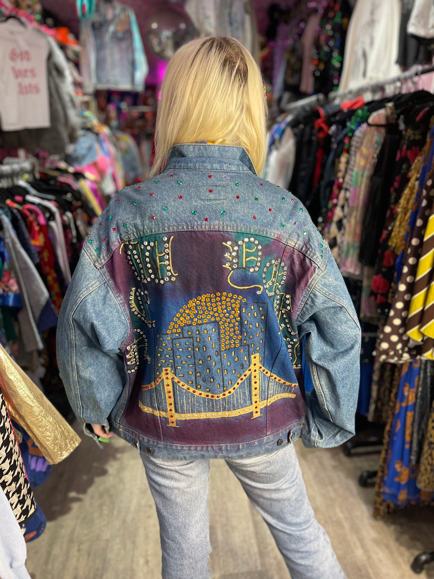 Vintage 80s Painted New York Jean Jacket