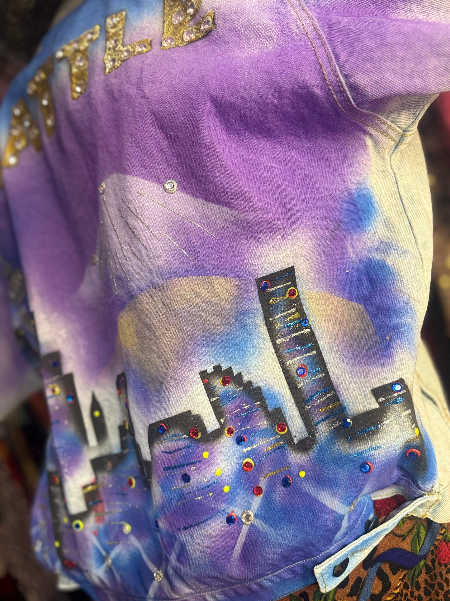 Vintage 90s Painted Seattle Jean Jacket