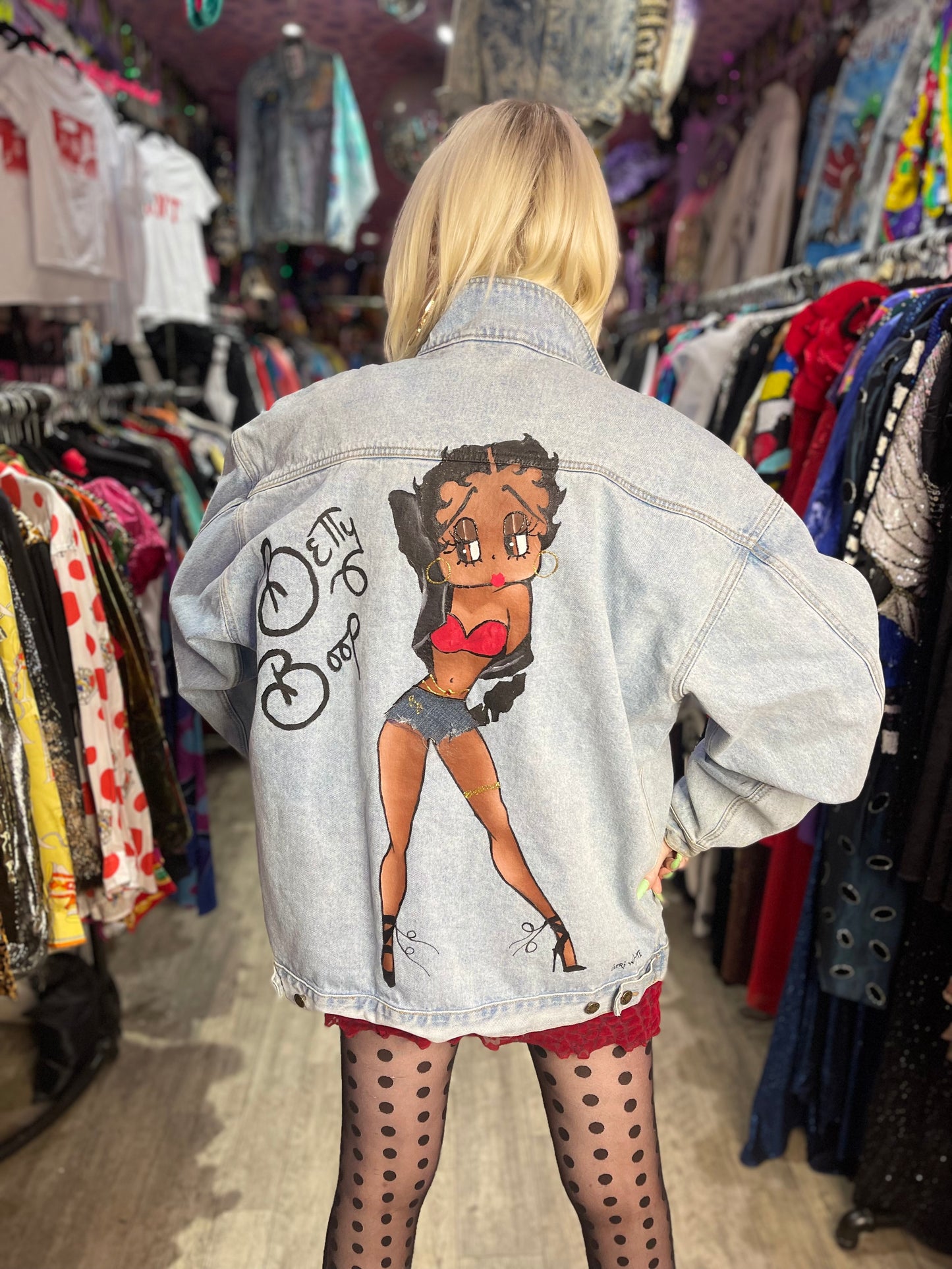 Vintage 90s Painted Sexy Betty Boop Jean Jacket