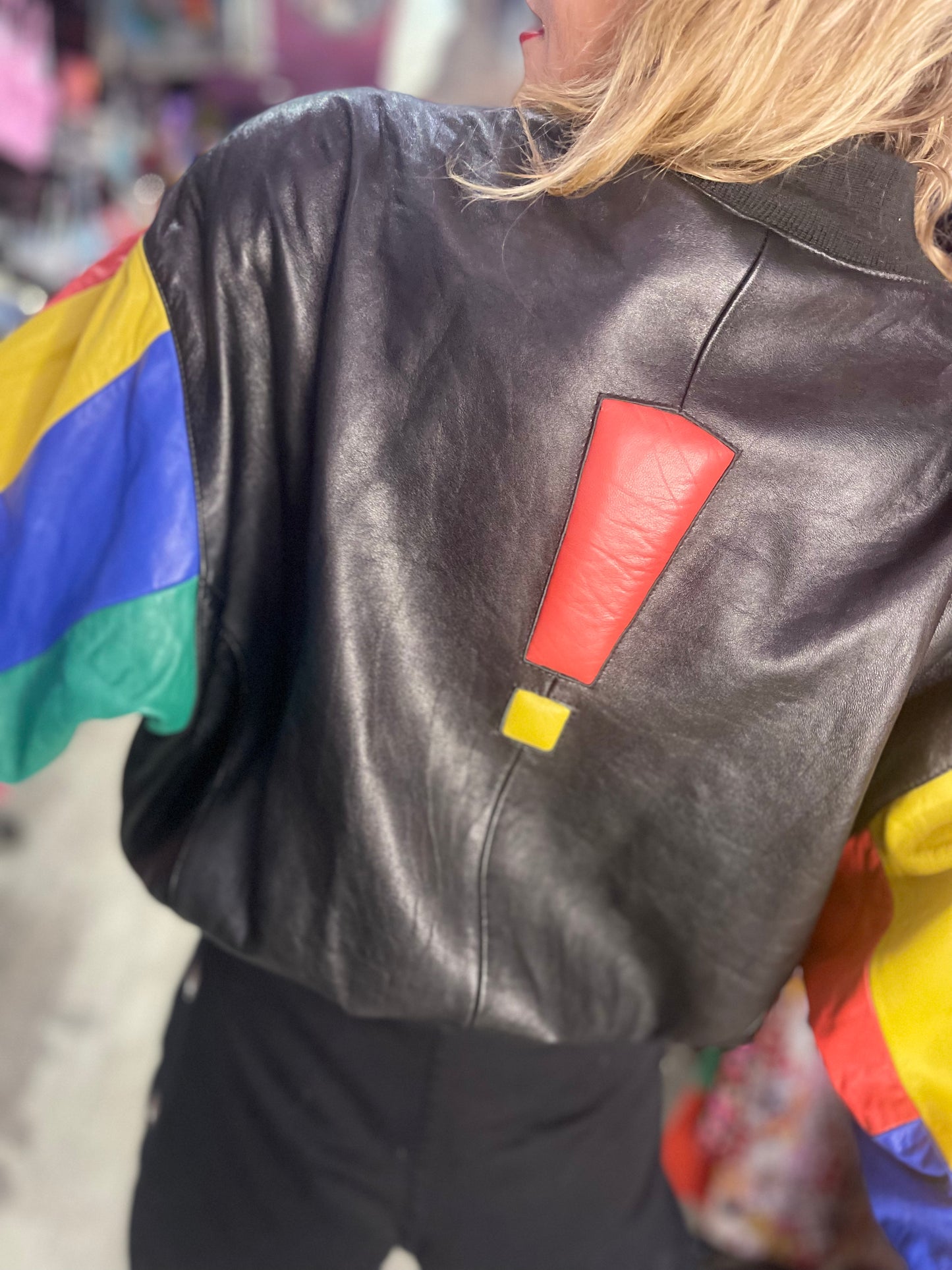 Vintage 90s Colorblock Leather Bomber Jacket