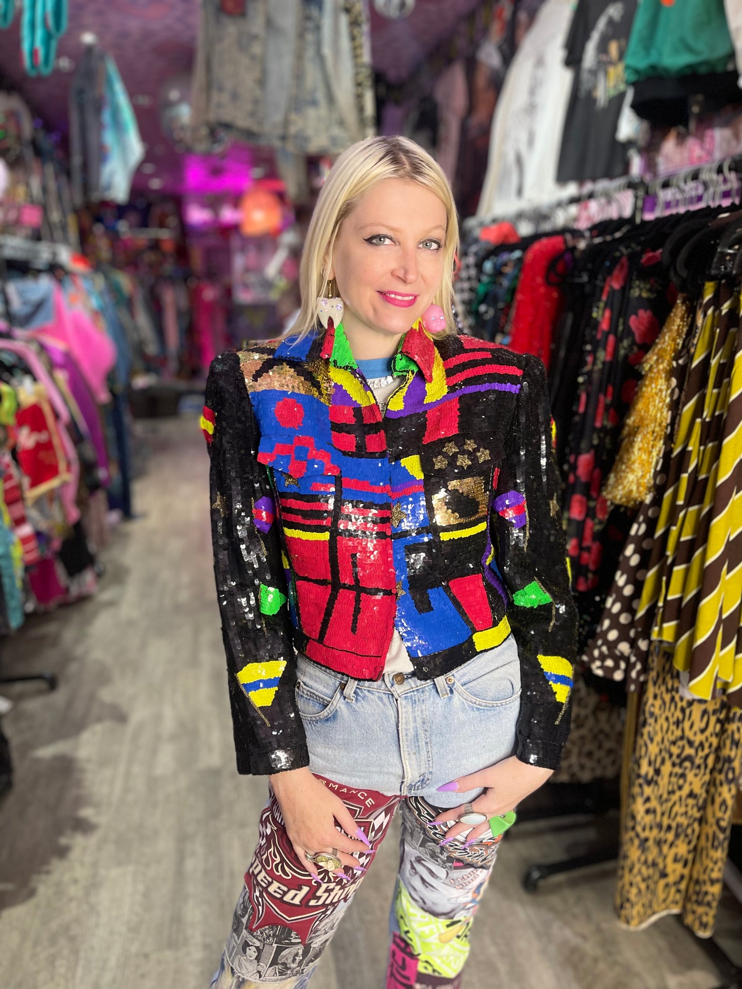 Vintage 90s Sequin Squares & Stars Jacket