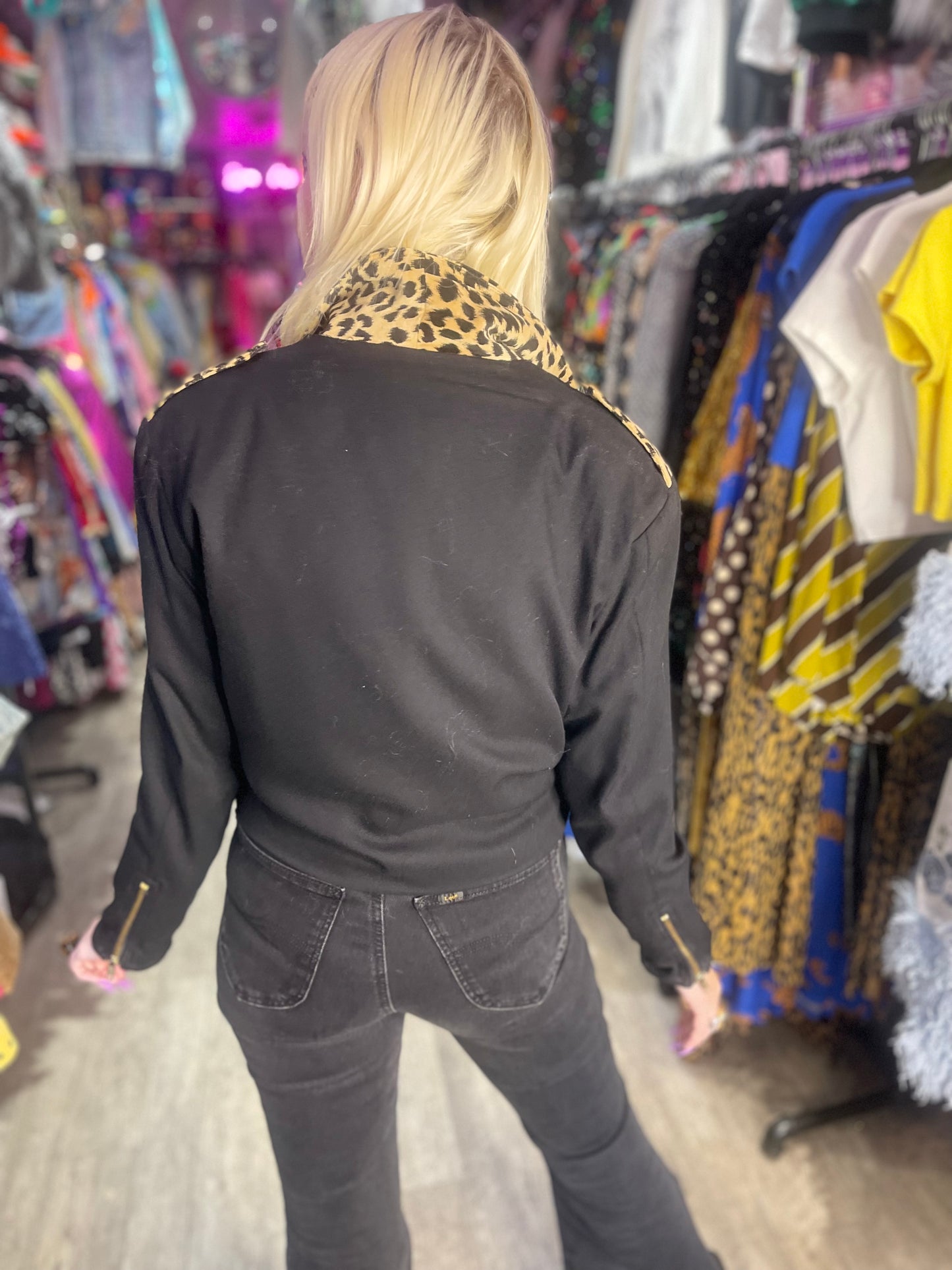 Vintage 90s Leopard Cropped Moto Jacket