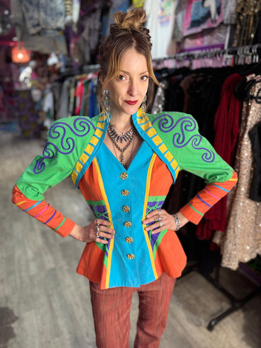 Vintage 90s Geometric Colorblock Peplum Jacket