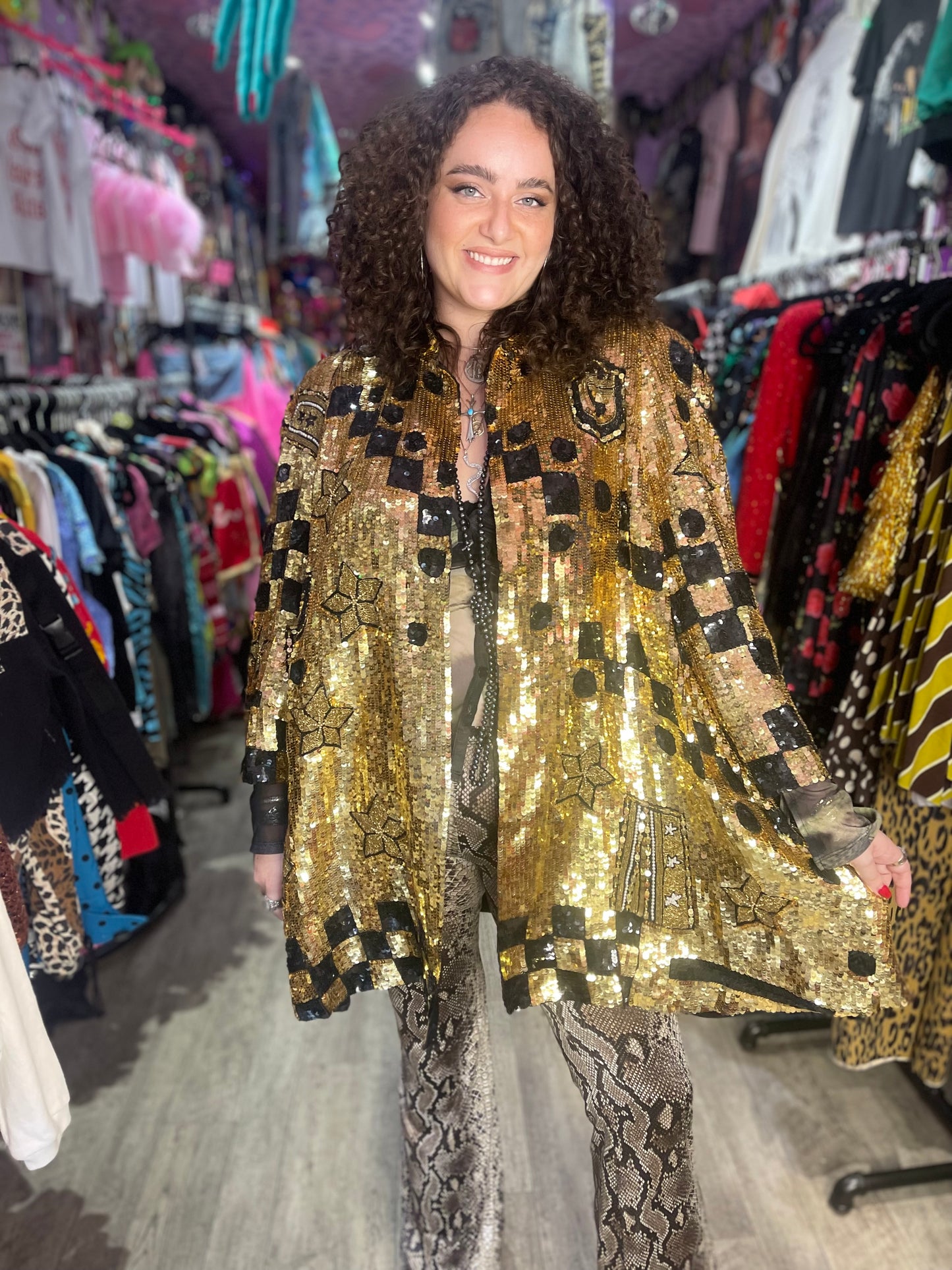 Vintage 80s Sequin Encrusted Gold Kimono Jacket