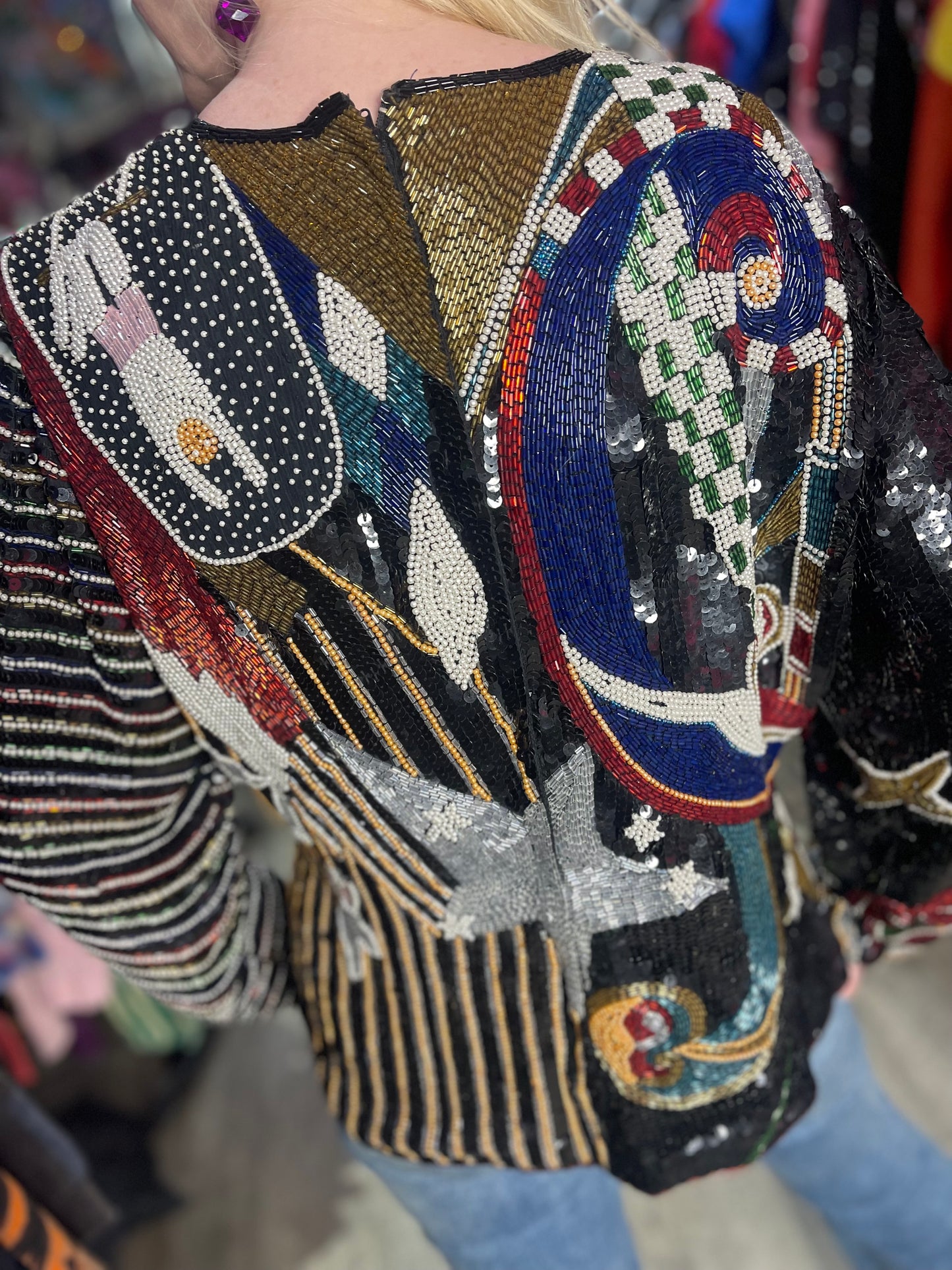 Vintage 80s Sequin Beaded Star Blouse