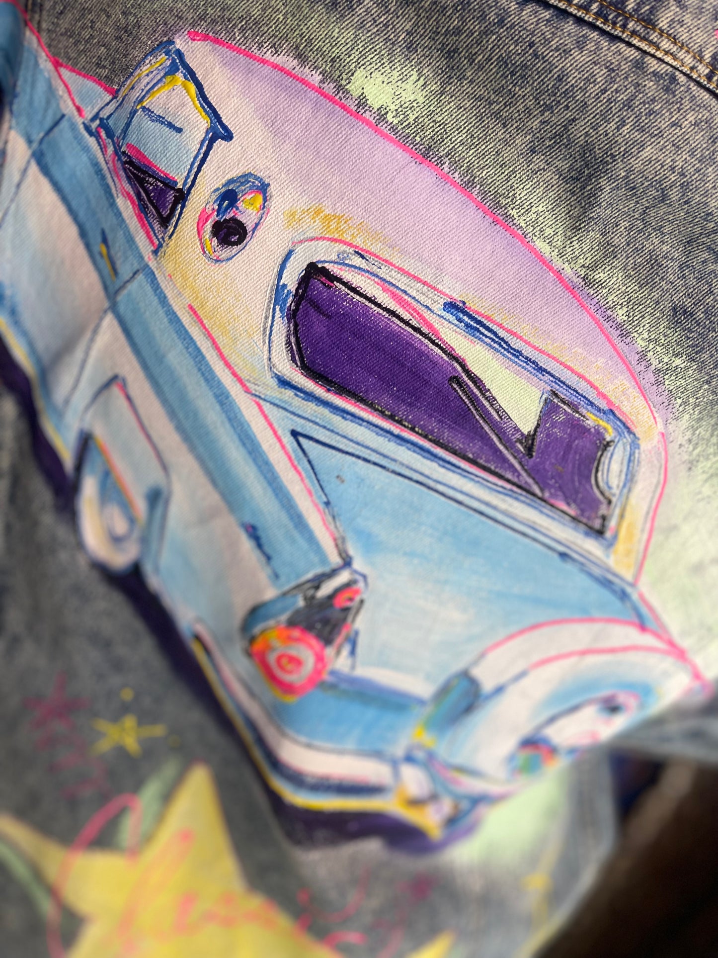 Vintage 80s Hand Painted Classic Car Chevy Jean Jacket