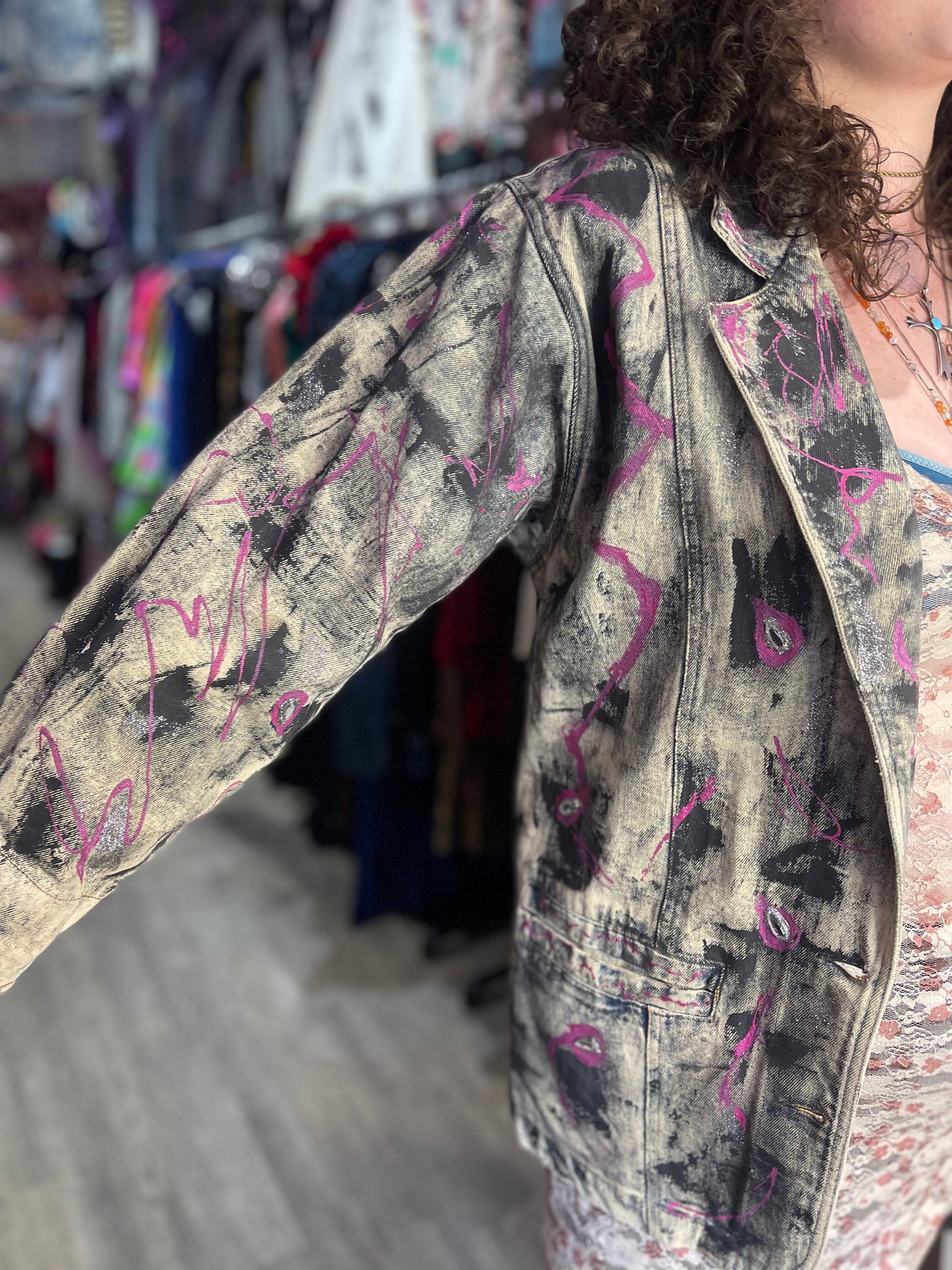 Vintage 90s Painted Denim Blazer