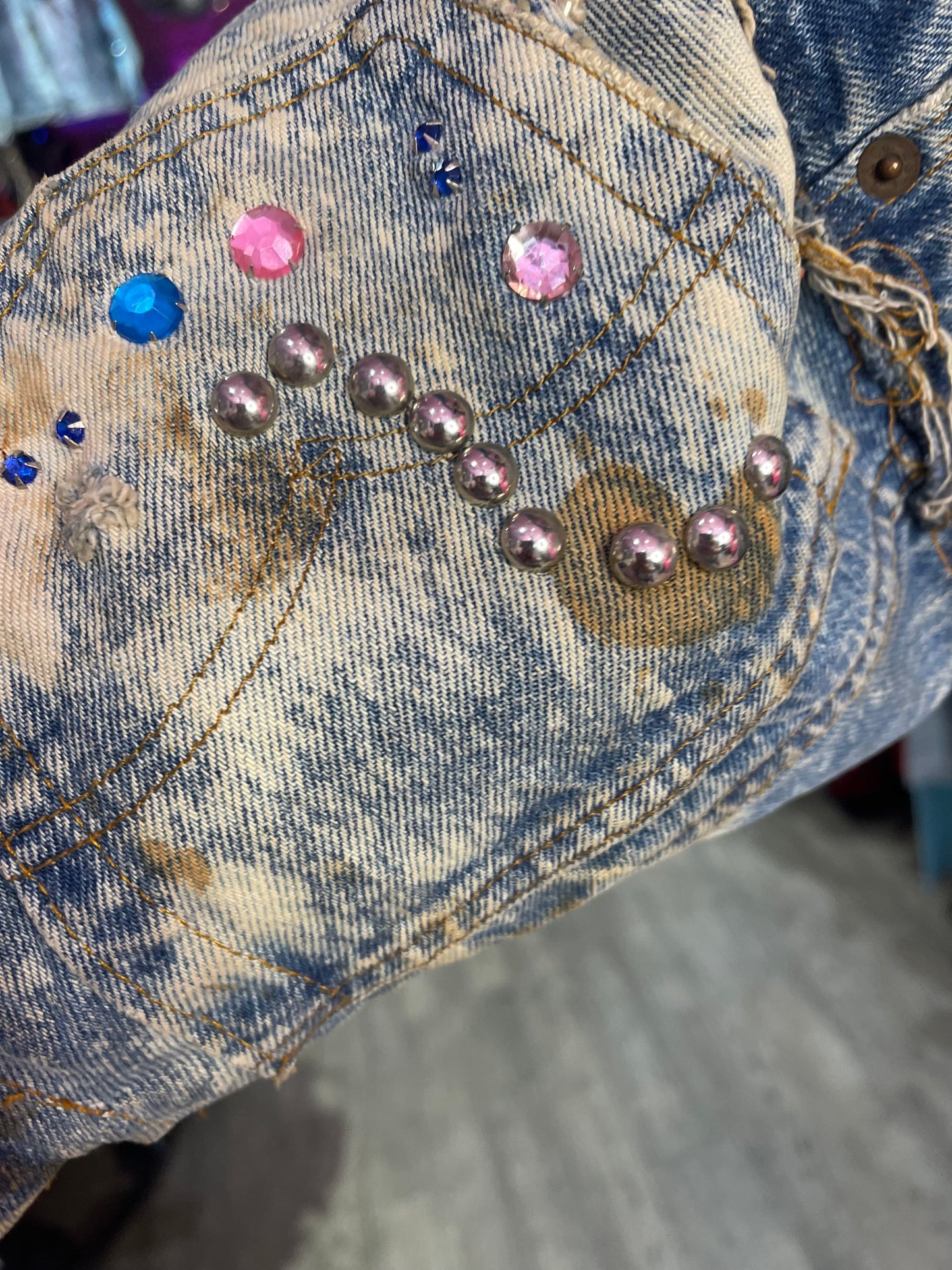 Vintage 80s Custom Patchwork Designer Quilted Bling Denim Jacket