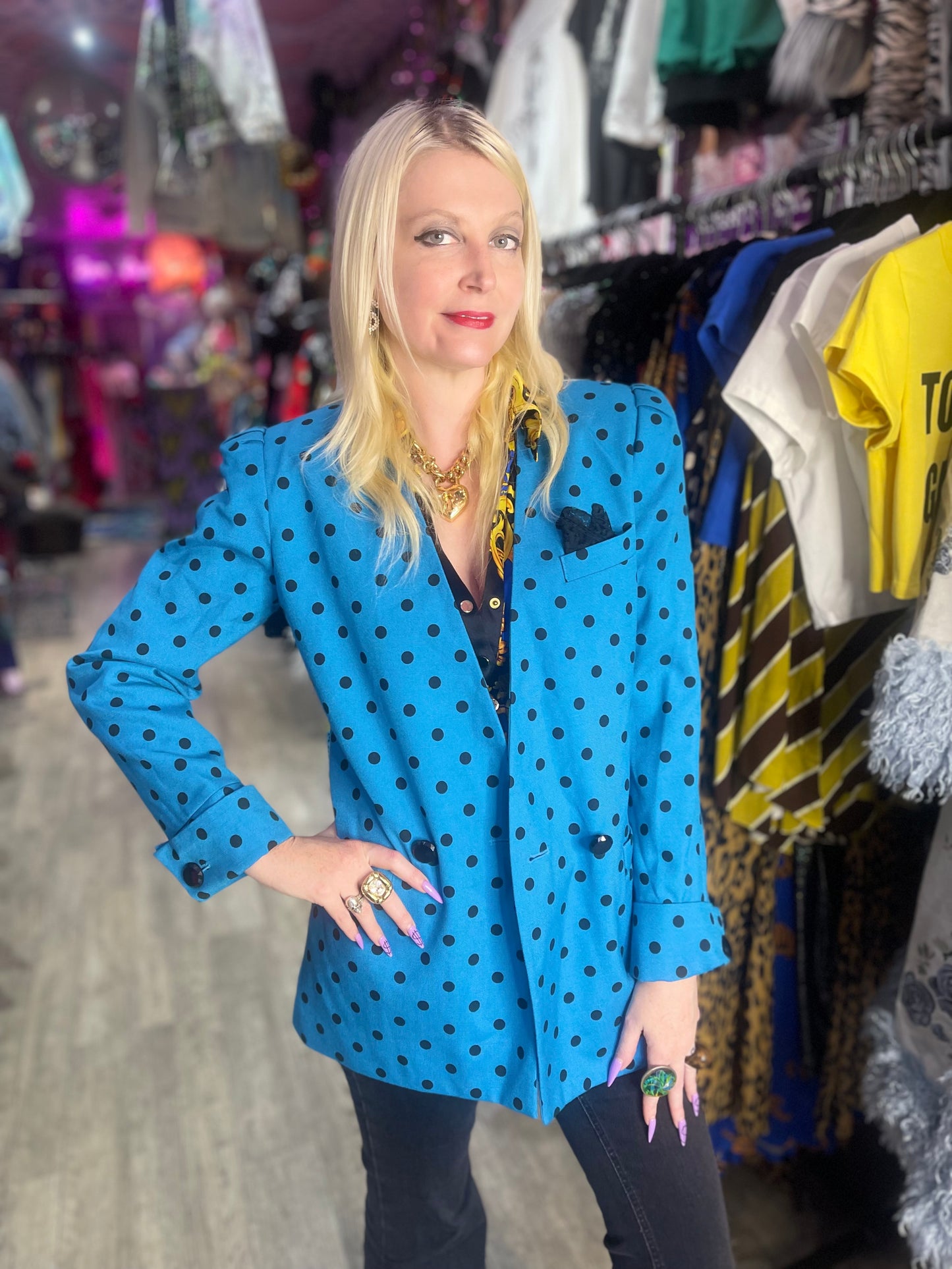 Vintage 90s Blue Polka Dot Blazer