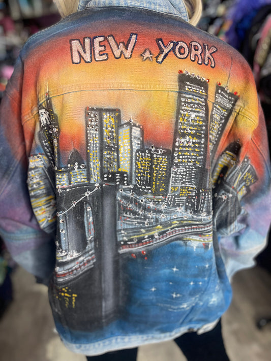 Vintage 80s Painted New York Jean Jacket