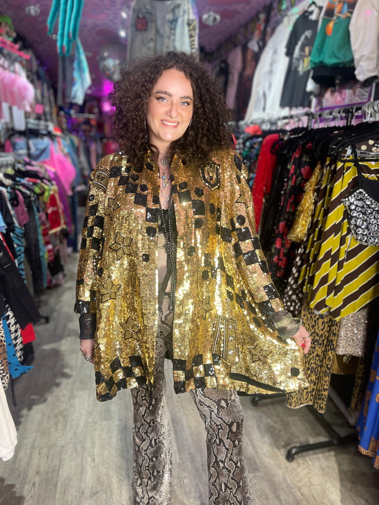 Vintage 80s Sequin Encrusted Gold Kimono Jacket