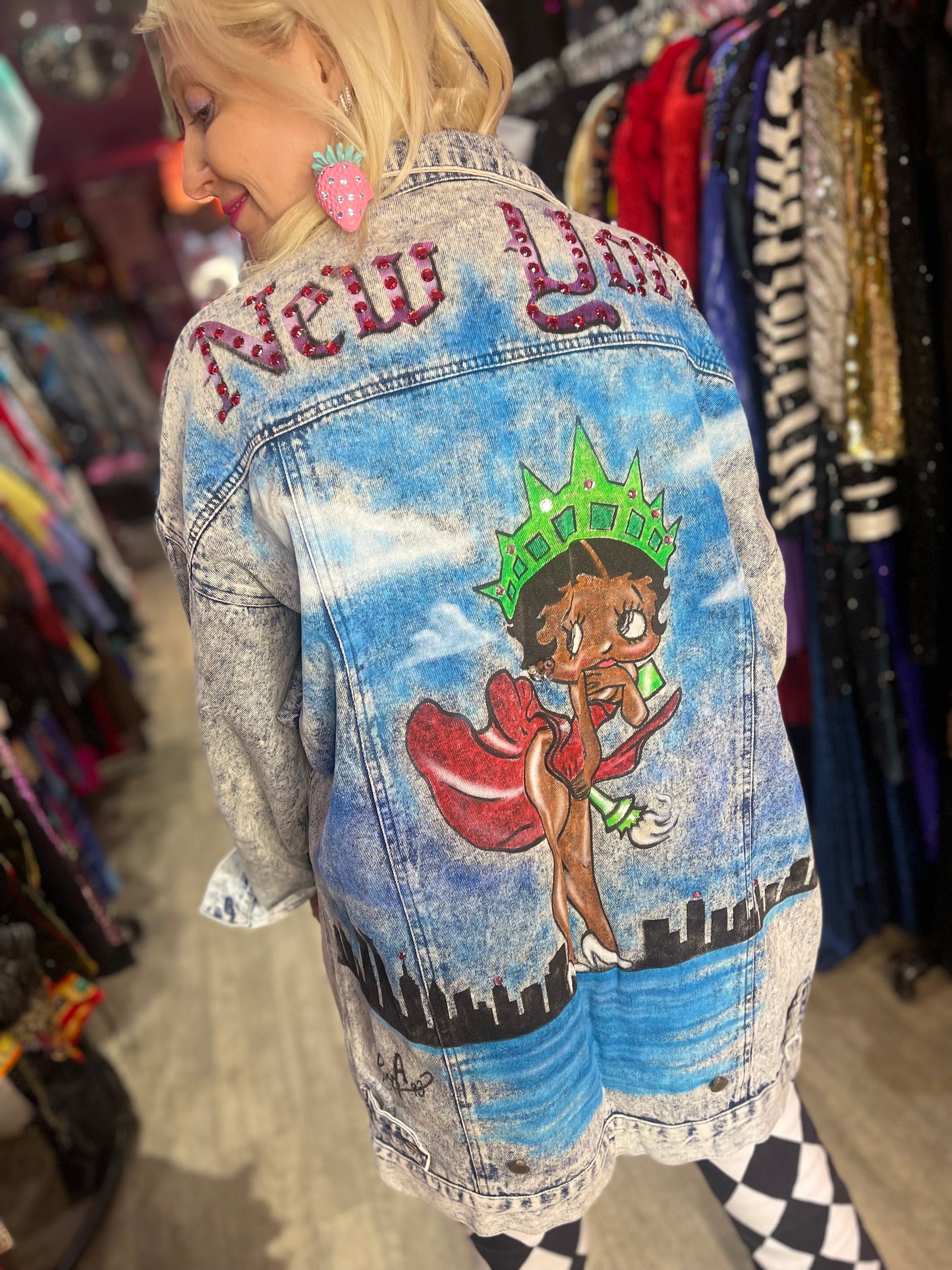 Vintage 80s Painted New York Betty Boop Jean Jacket - Spark Pretty