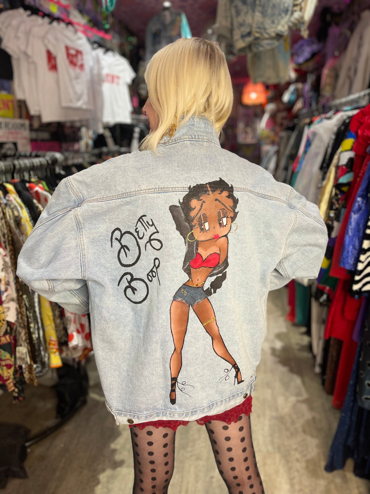 Vintage 90s Painted Sexy Betty Boop Jean Jacket