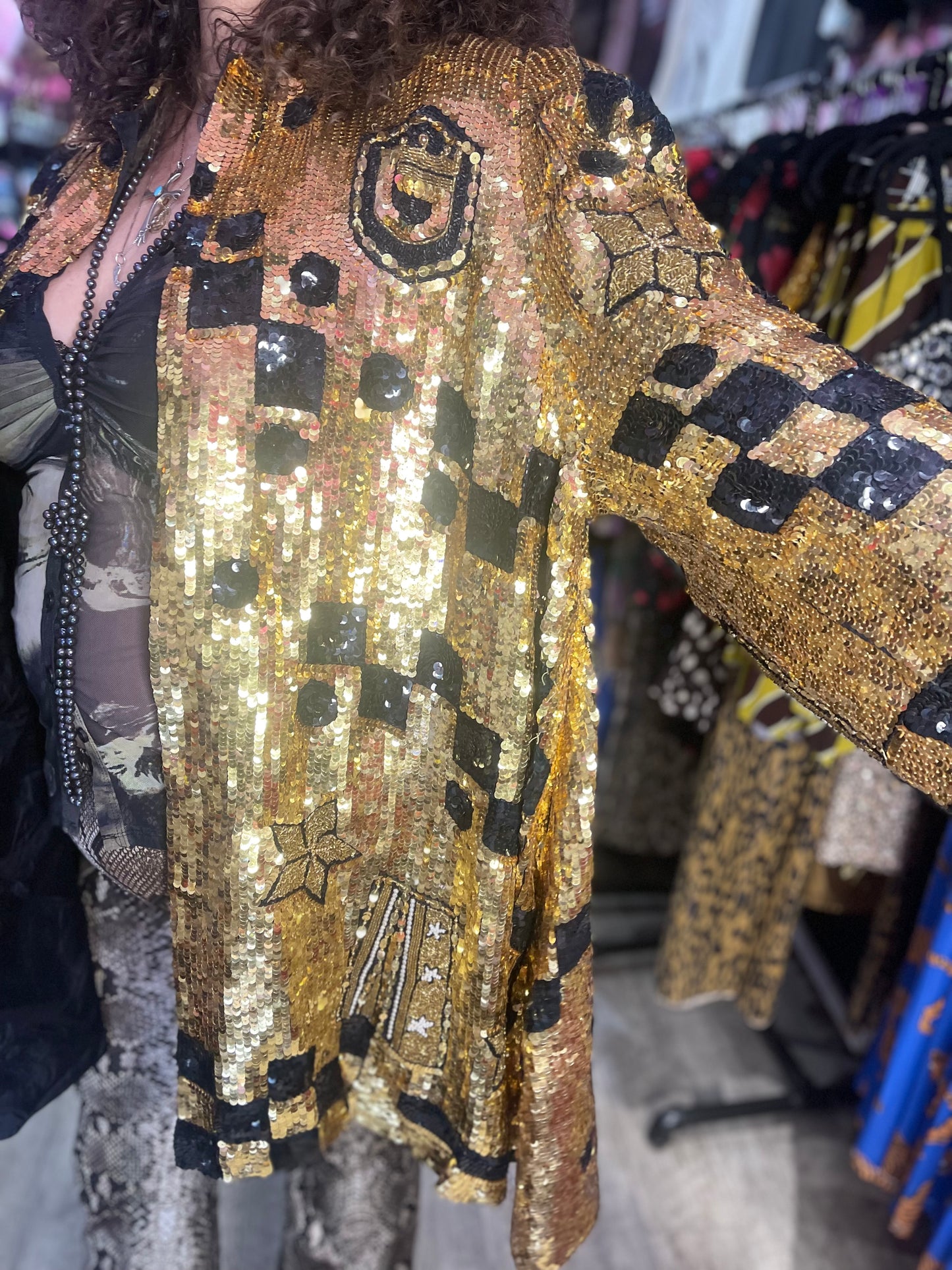 Vintage 80s Sequin Encrusted Gold Kimono Jacket