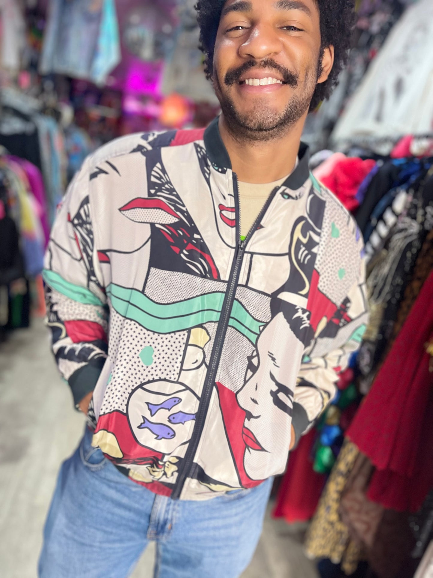 Vintage 90s Pop Art Silk Windbreaker