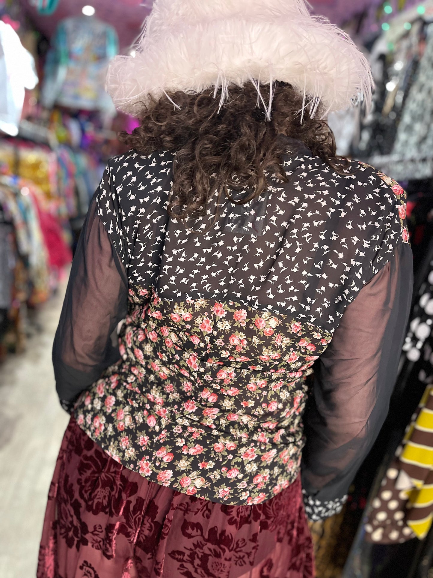 Vintage 90s Mix Print Semi Sheer Blouse - Spark Pretty