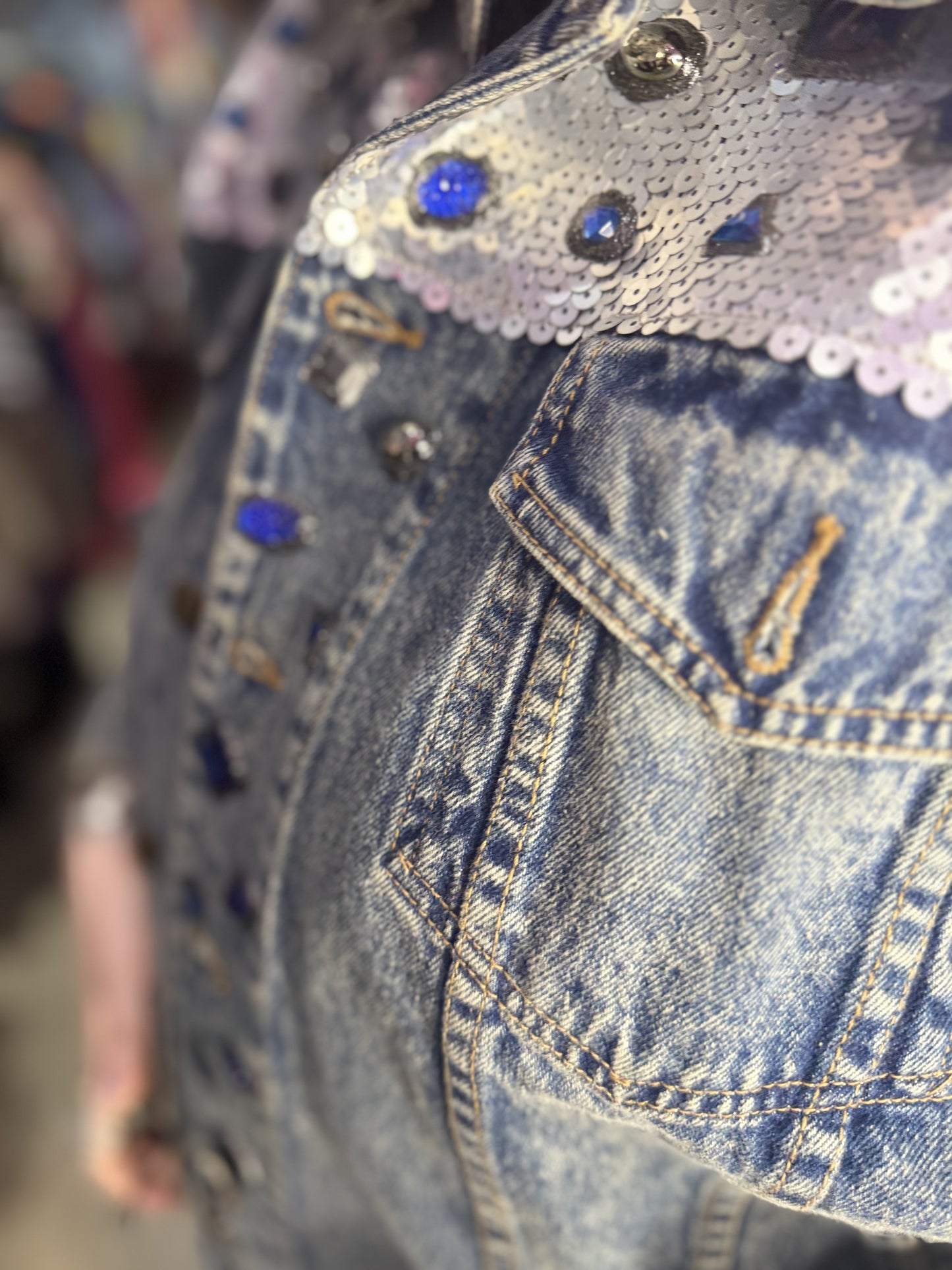 Vintage 90s Bedazzled Sequin Jean Jacket