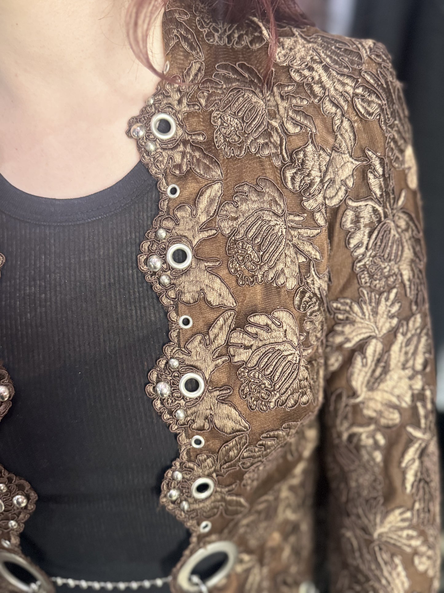 Vintage Y2K Brown Lace Steampunk Bolero Jacket