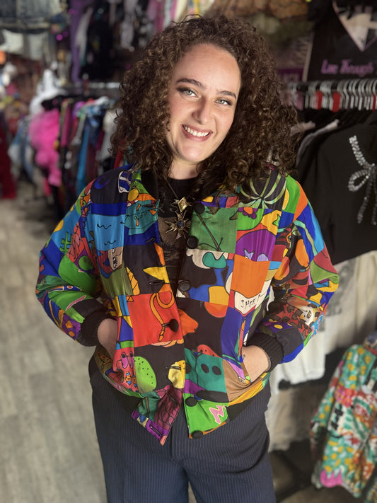 Vintage 90s Watercolor Mixed Print Bomber Jacket