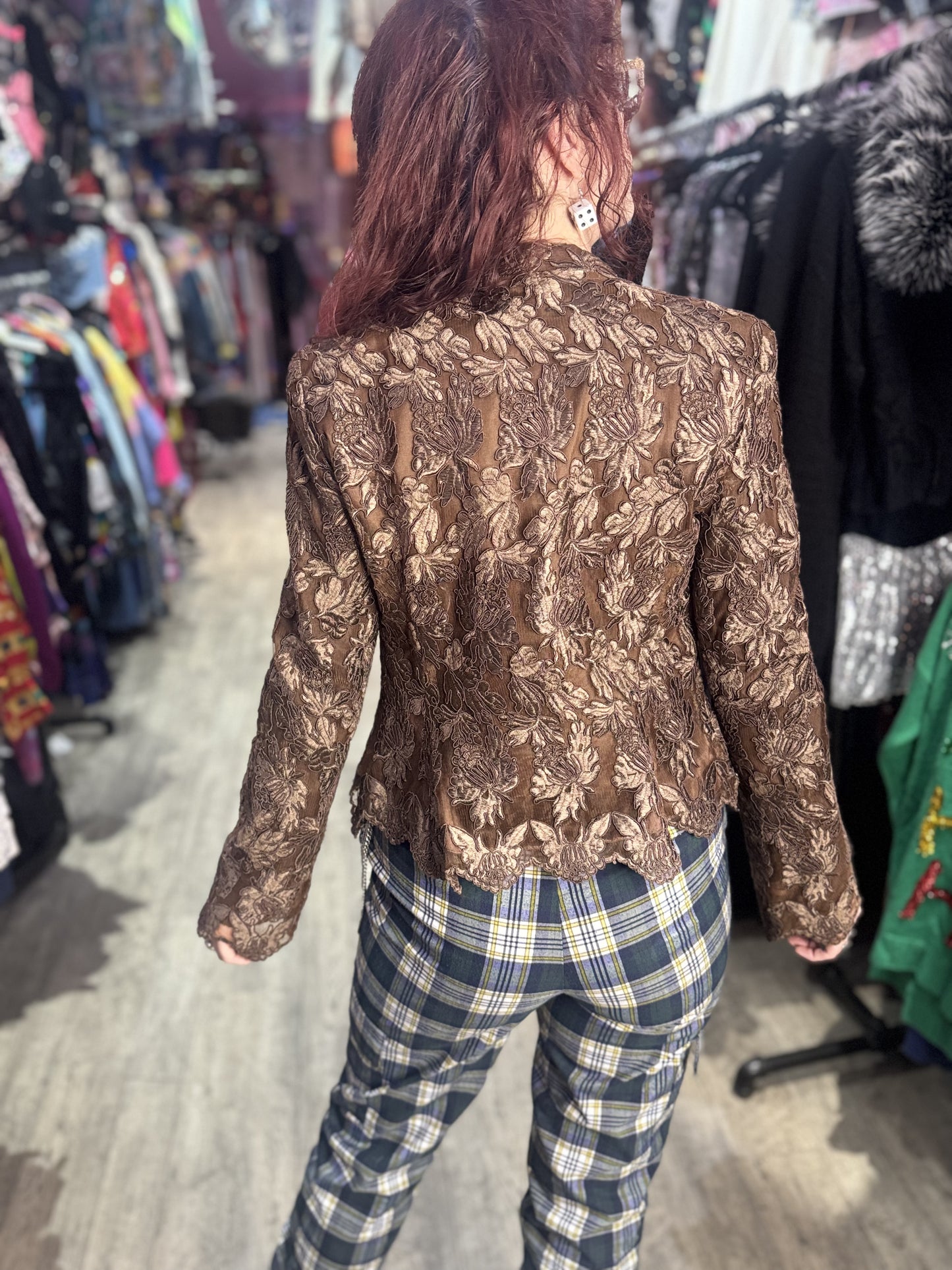 Vintage Y2K Brown Lace Steampunk Bolero Jacket