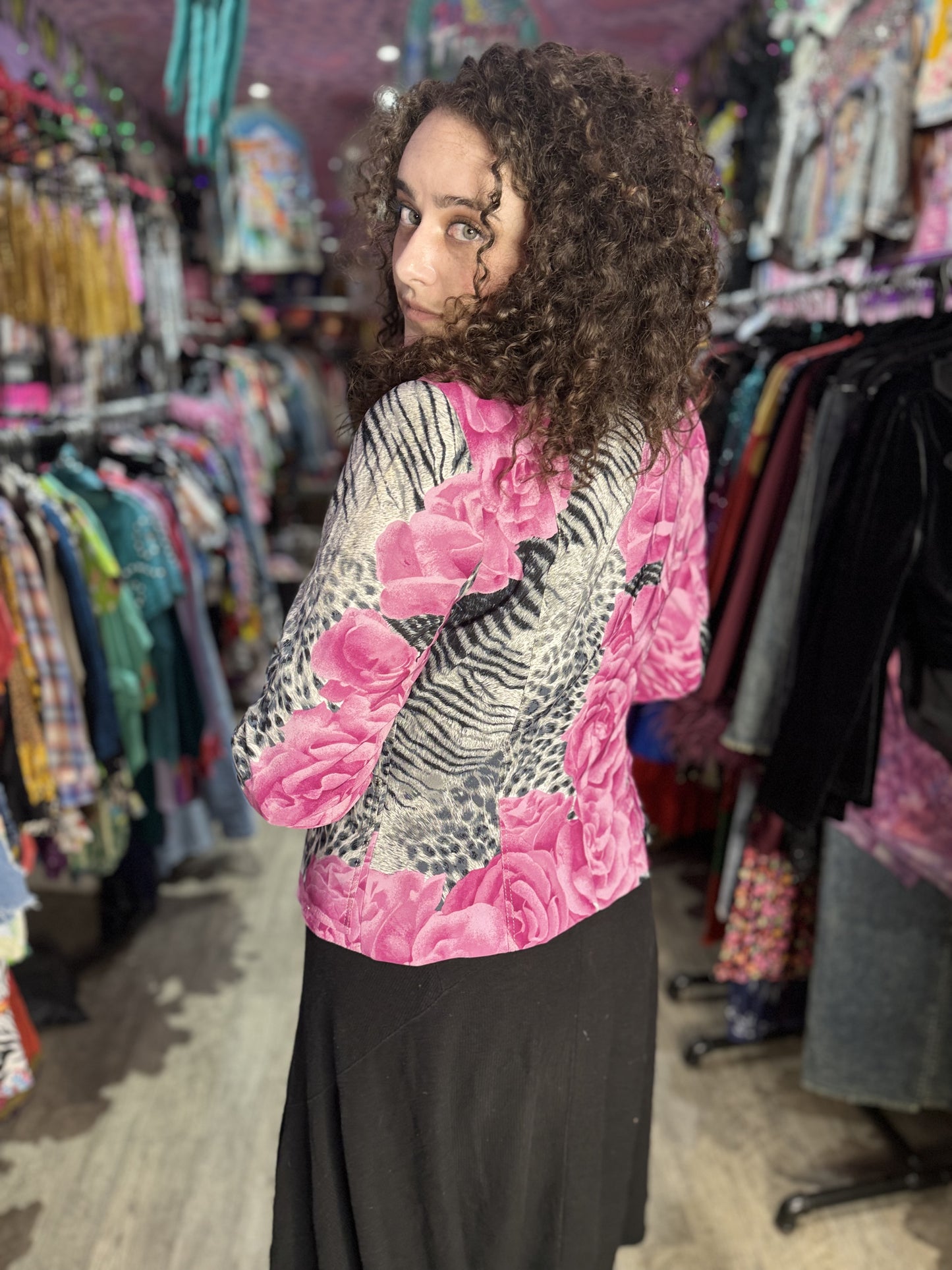 Vintage 90s Rose and Zebra Blazer