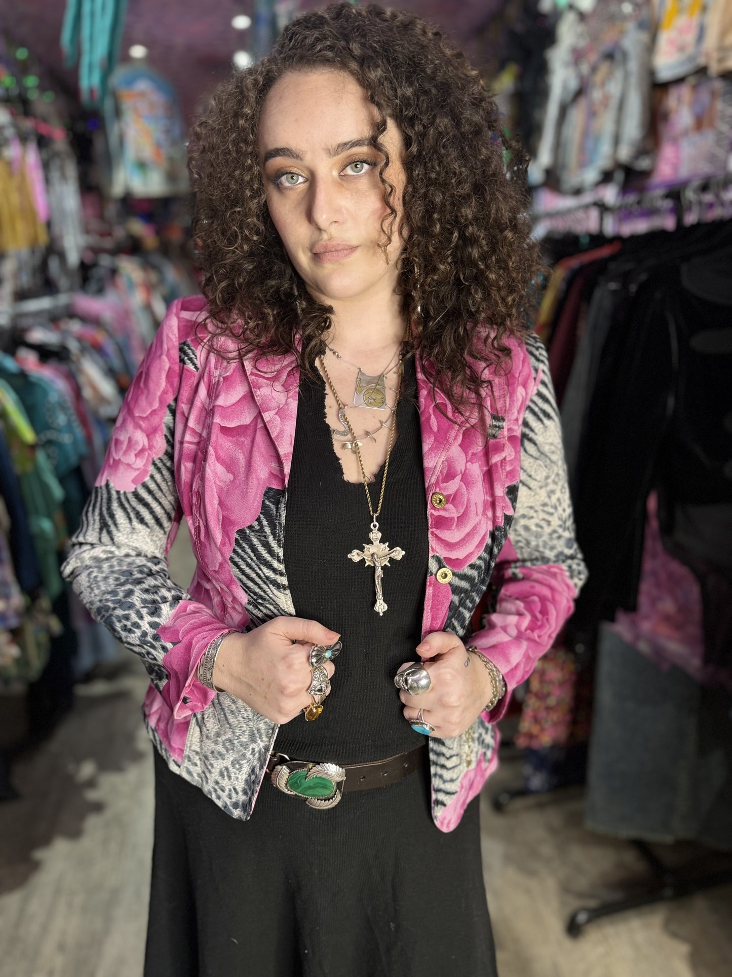 Vintage 90s Rose and Zebra Blazer