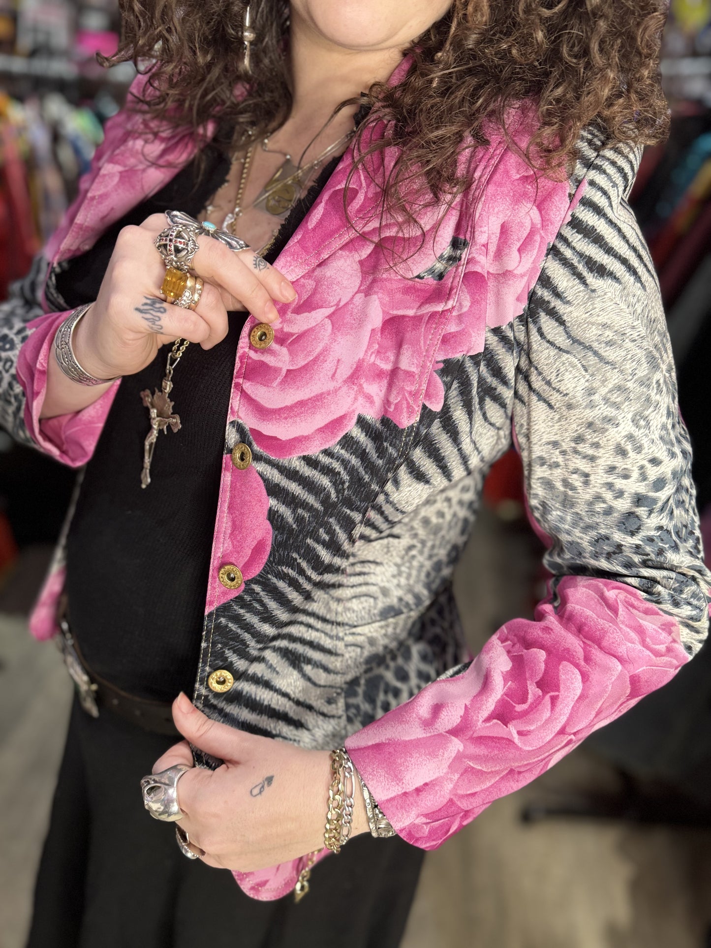 Vintage 90s Rose and Zebra Blazer
