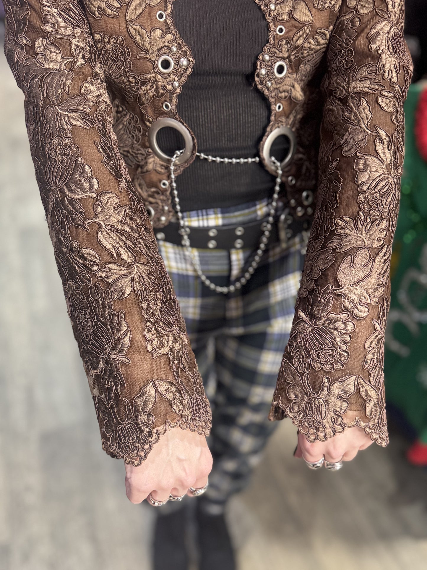 Vintage Y2K Brown Lace Steampunk Bolero Jacket