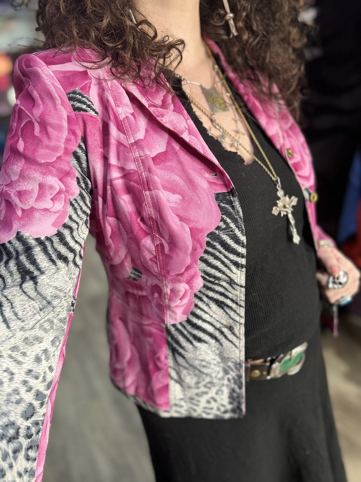 Vintage 90s Rose and Zebra Blazer