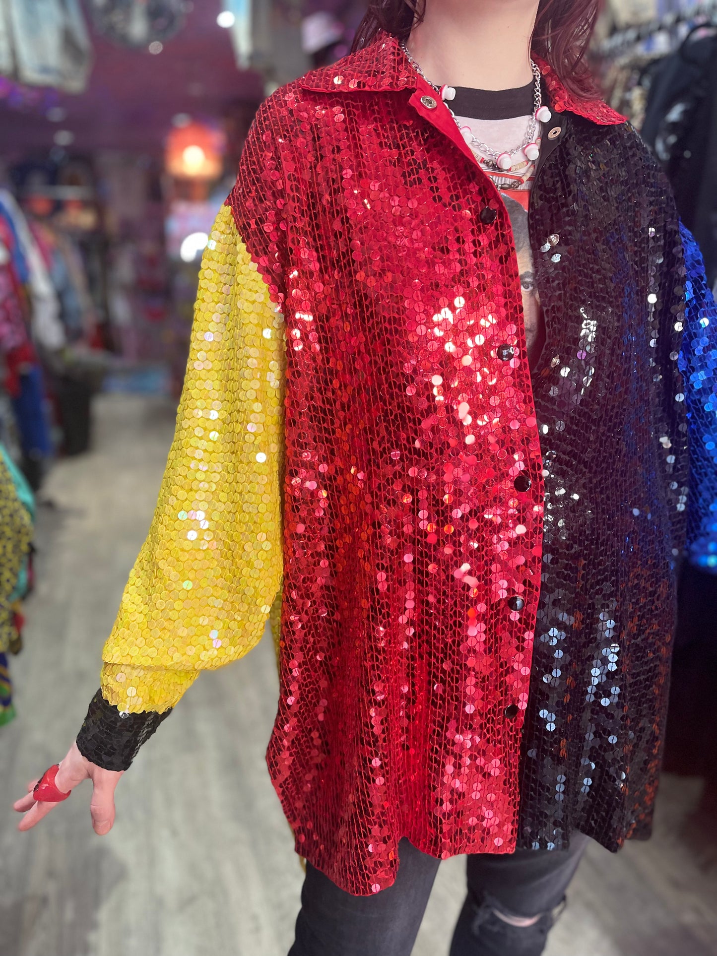 Vintage 80s Sequin Colorblock Blouse