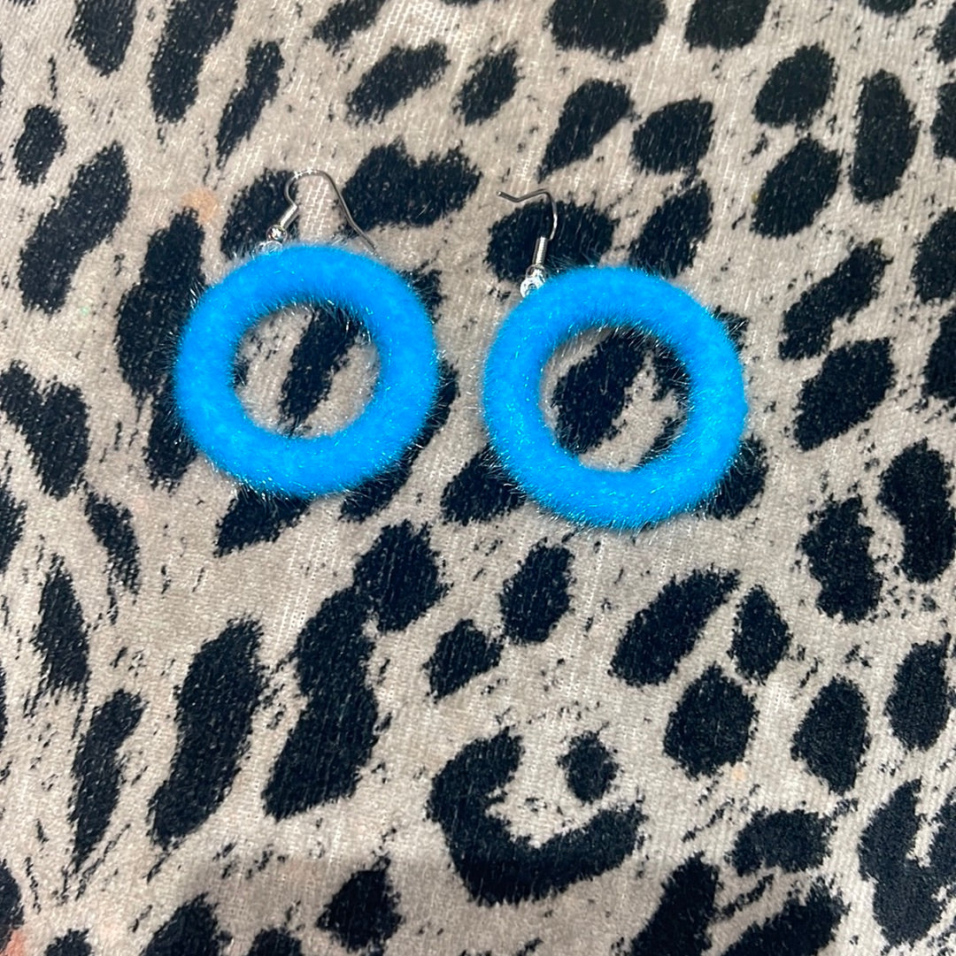 Custom Made Blue Fuzzy Earrings - Spark Pretty