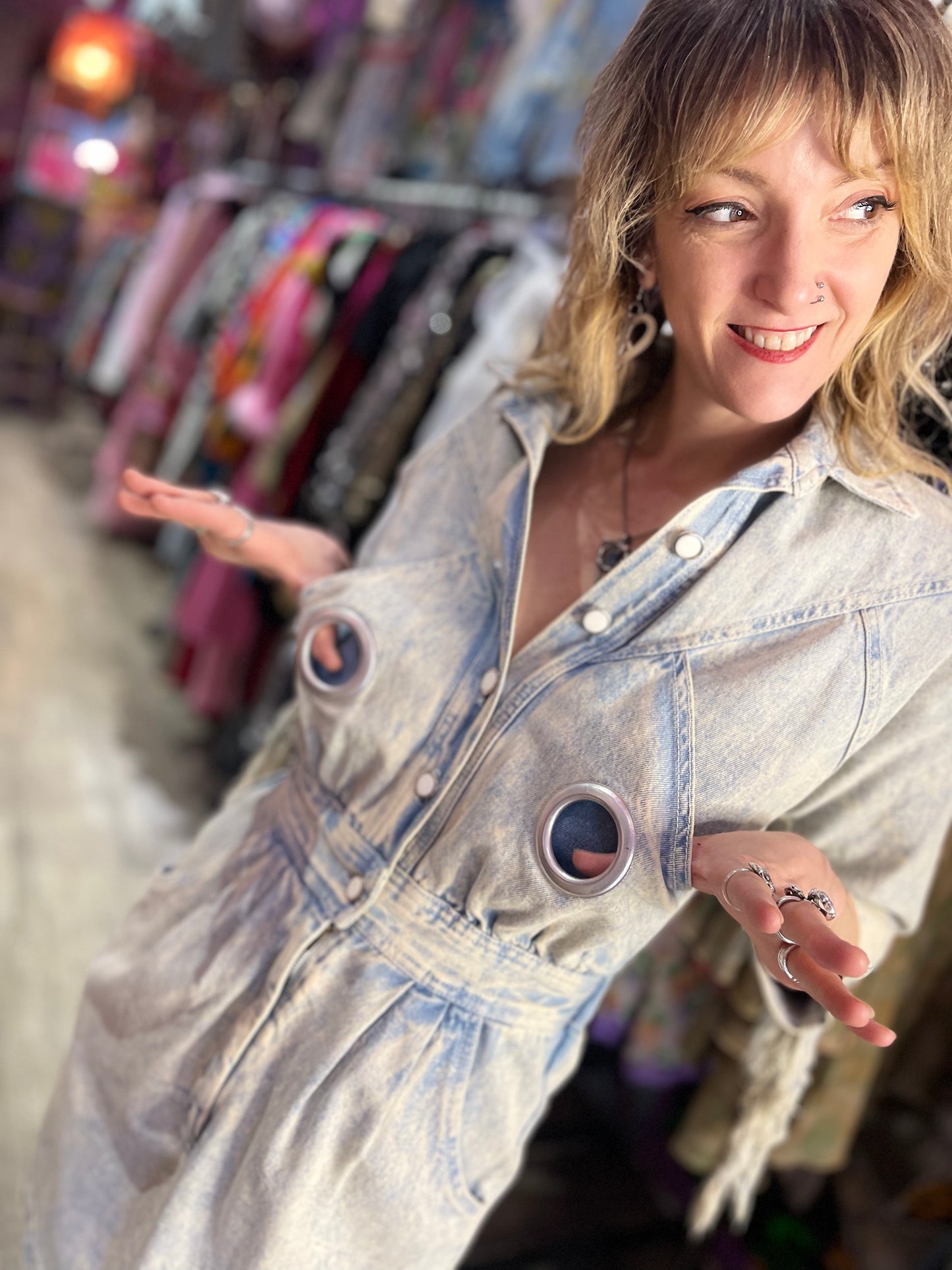 Vintage 80’s Acid Wash Fringe Denim Mini Dress - Spark Pretty