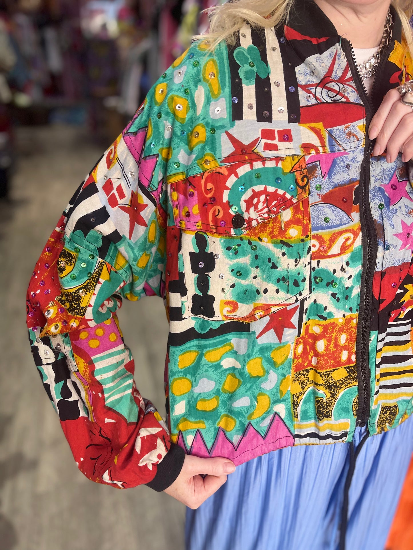 Vintage 90s Colorful Mix Print Sequin Jacket
