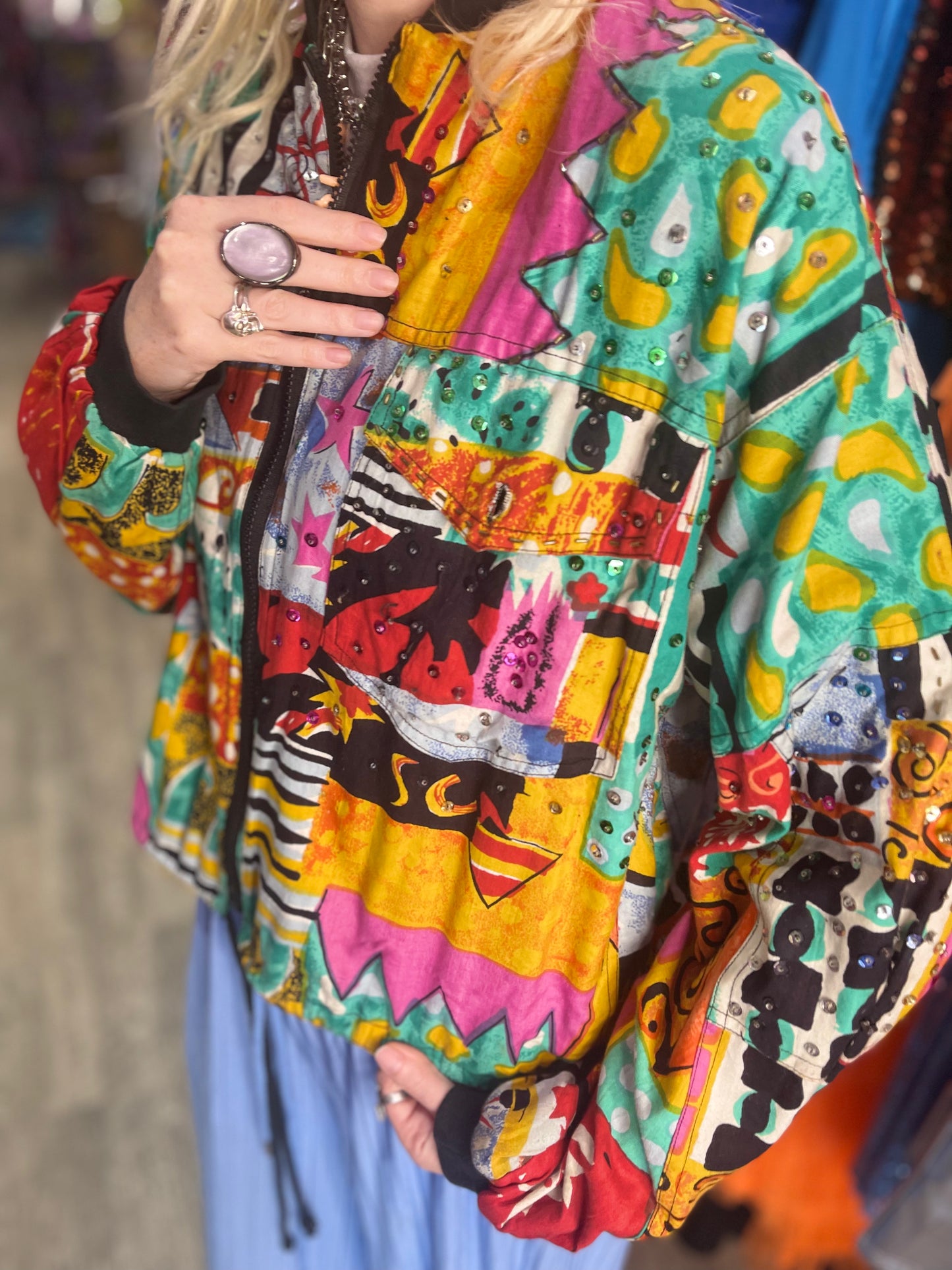 Vintage 90s Colorful Mix Print Sequin Jacket