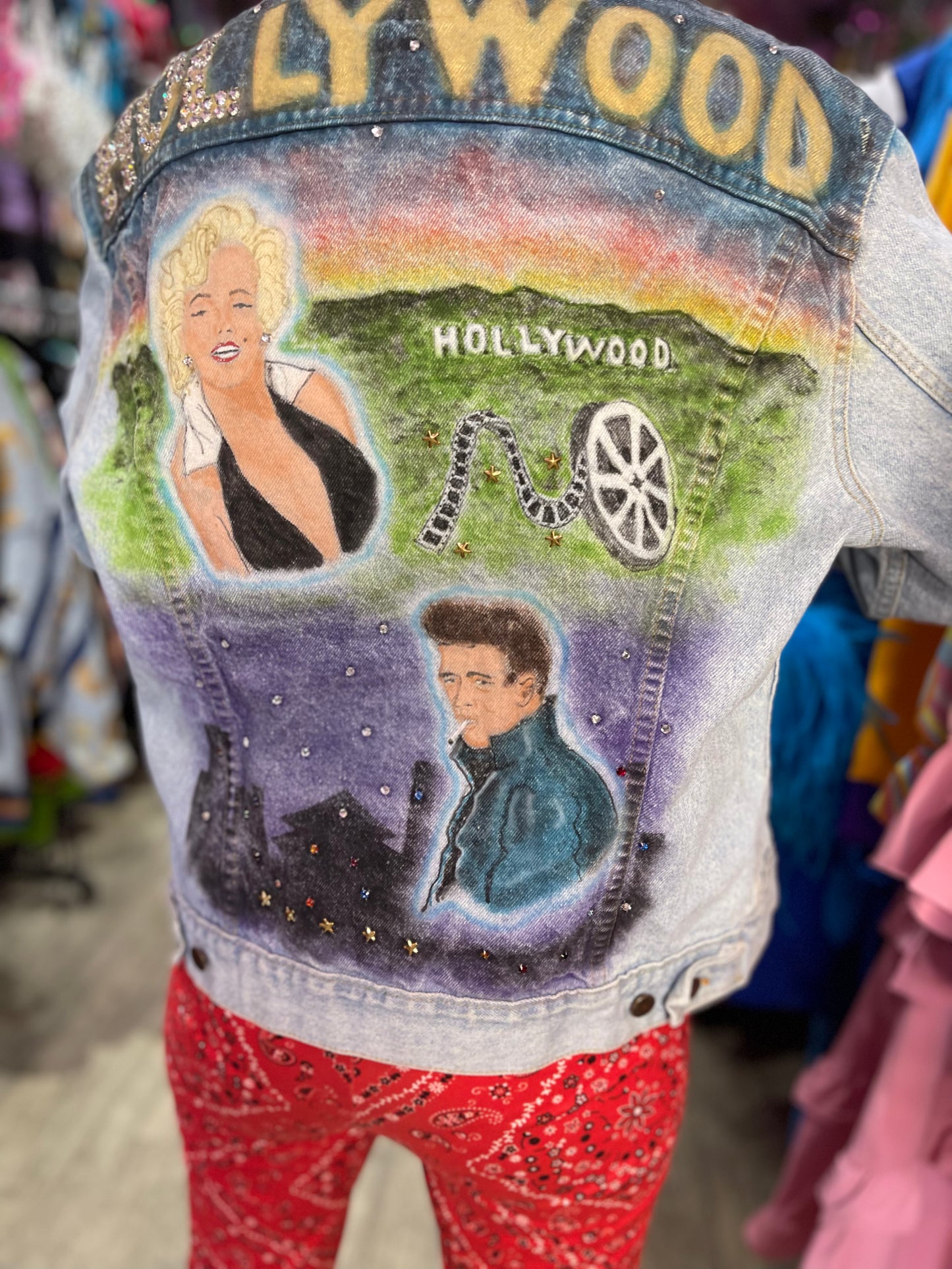 Vintage 80s Bedazzled Painted Hollywood Jean Jacket - Spark Pretty