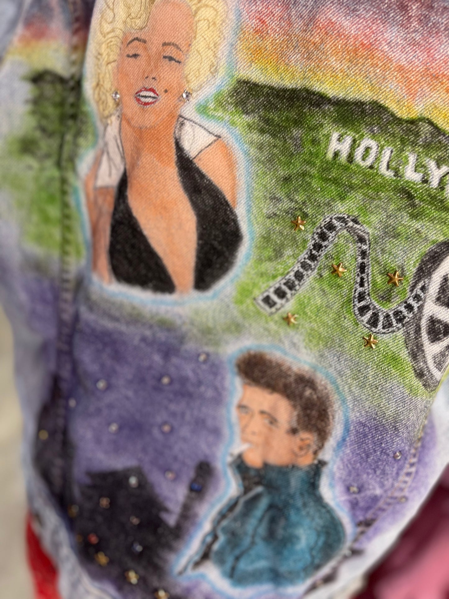 Vintage 80s Bedazzled Painted Hollywood Jean Jacket - Spark Pretty