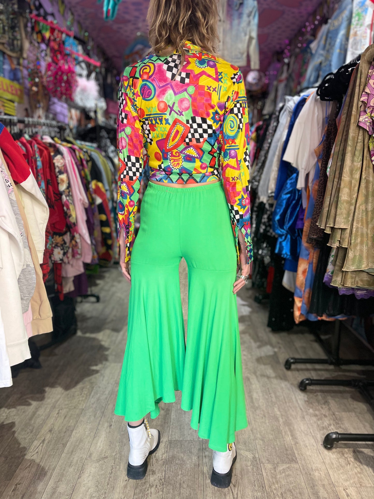 Vintage Lime Green Hippie Palazzo Bell Bottom Pants - Spark Pretty