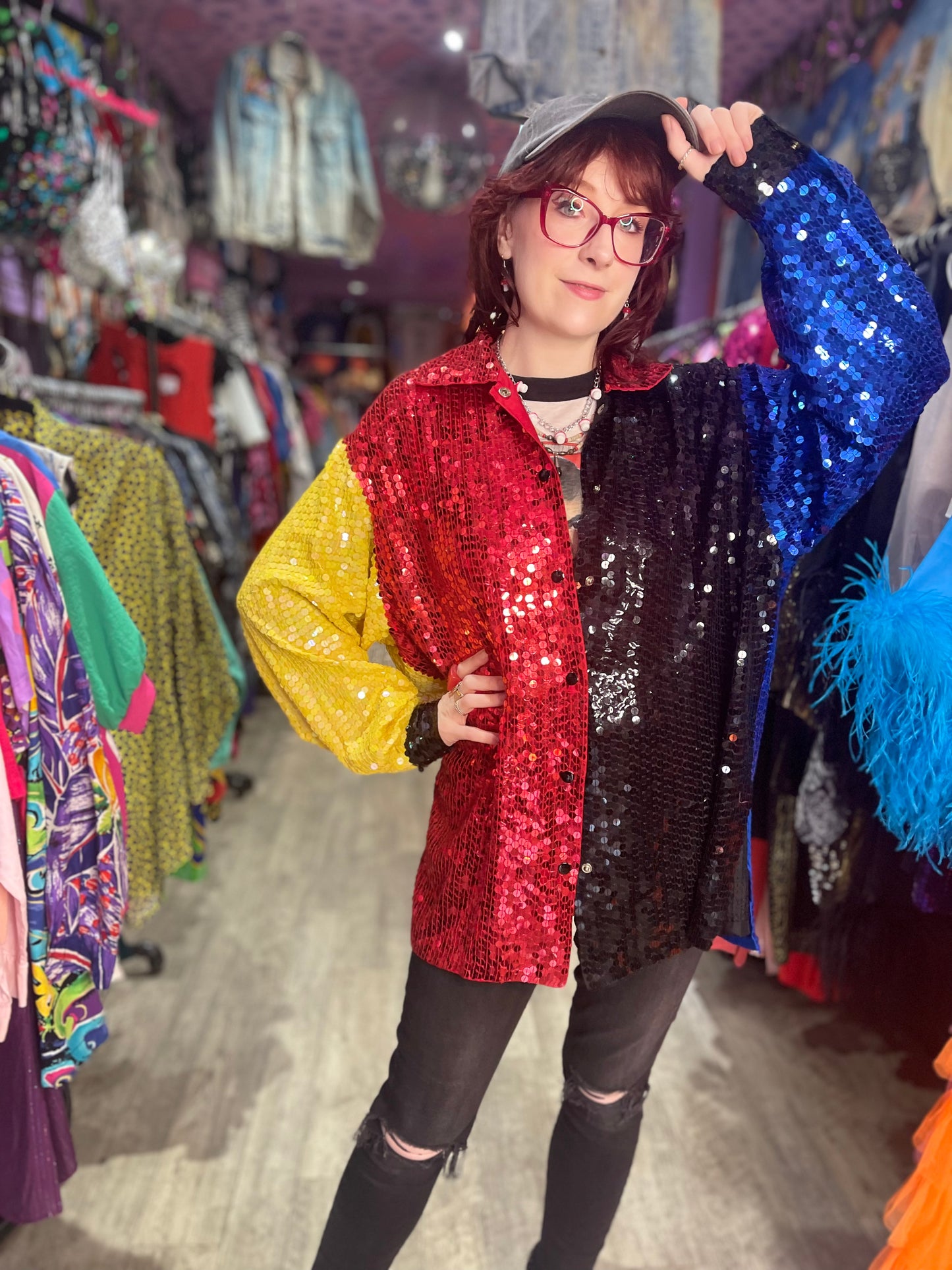 Vintage 80s Sequin Colorblock Blouse