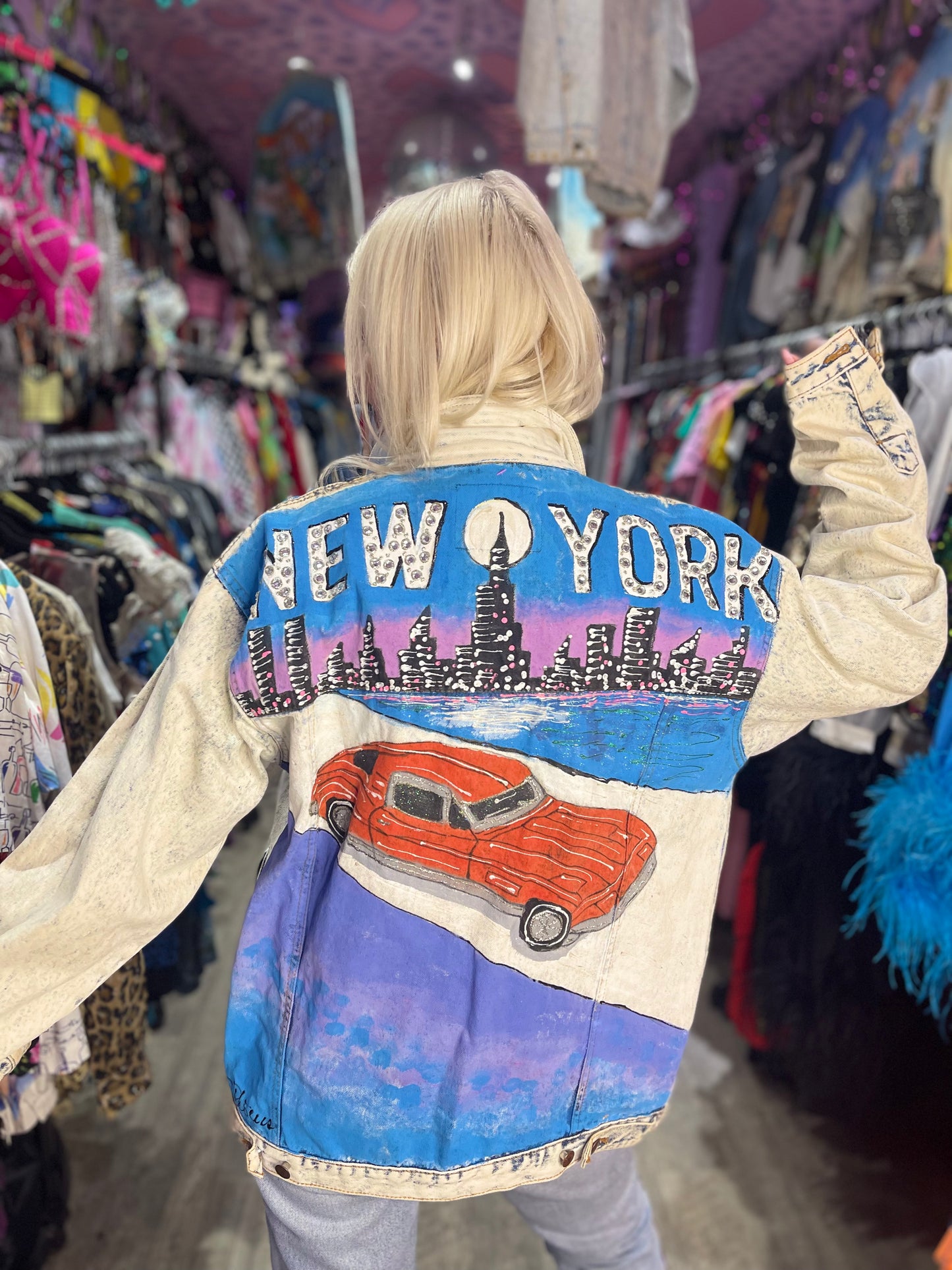 Vintage 80s Painted and Bedazzled New York Jean Jacket