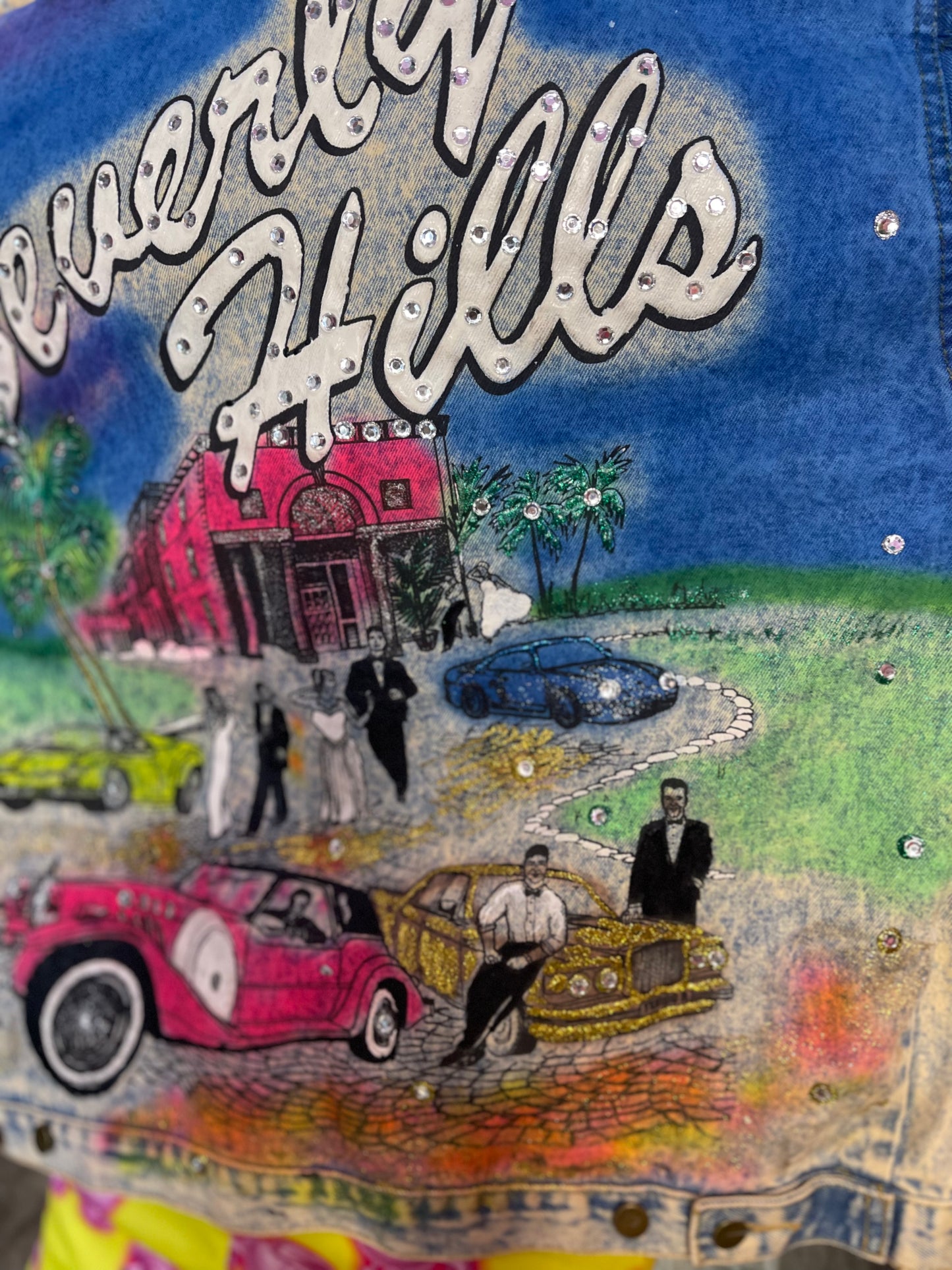 Vintage 80s Beverly Hills Painted Jean Jacket