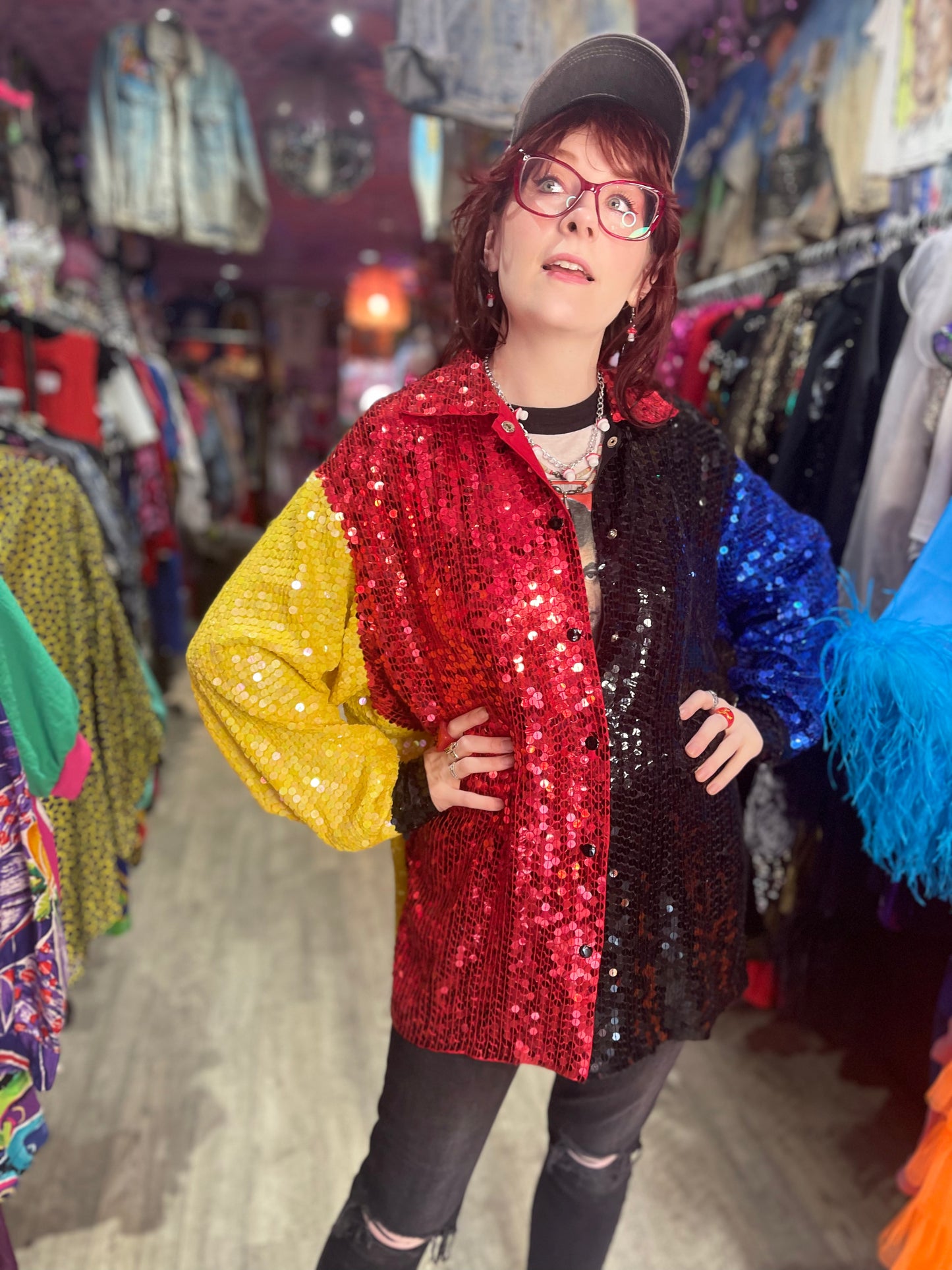Vintage 80s Sequin Colorblock Blouse