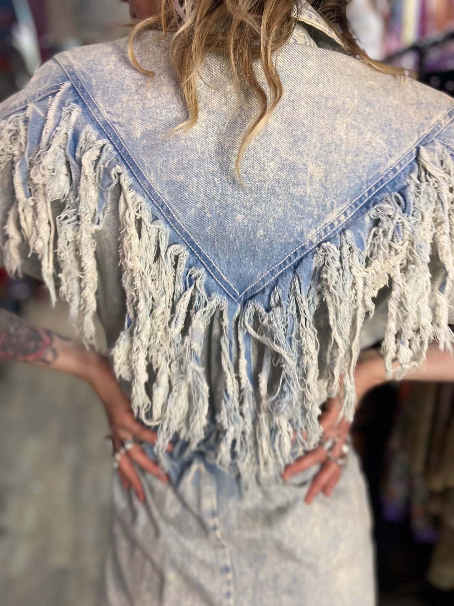 Vintage 80’s Acid Wash Fringe Denim Mini Dress - Spark Pretty