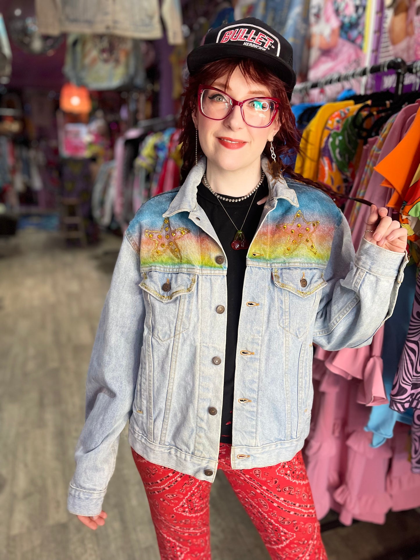 Vintage 80s Bedazzled Painted Hollywood Jean Jacket - Spark Pretty