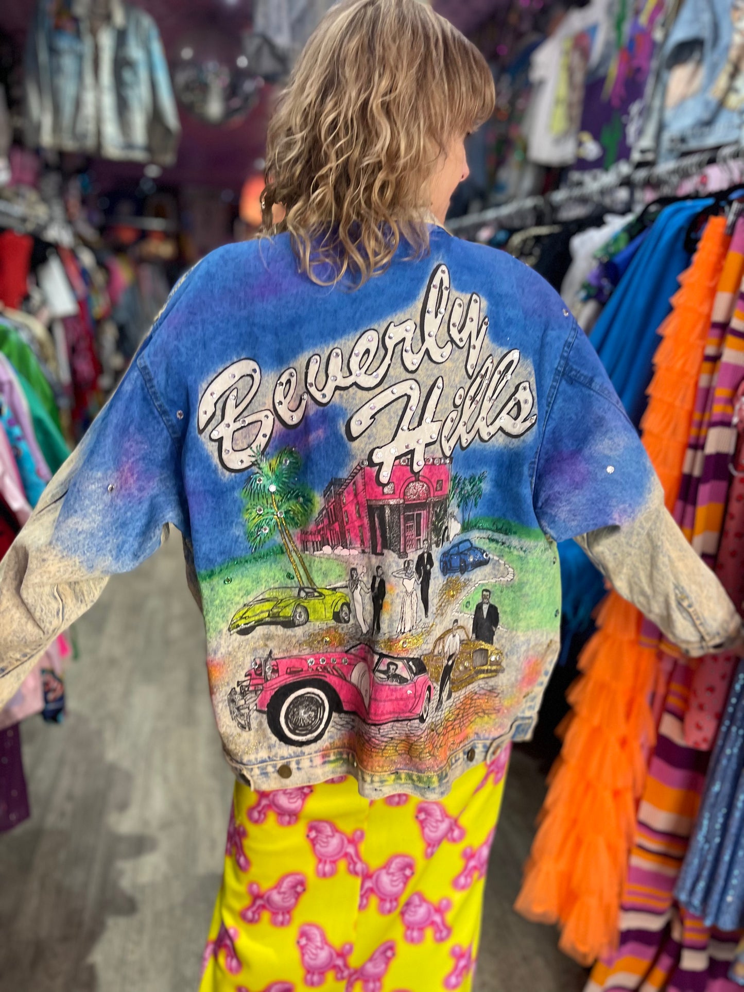 Vintage 80s Beverly Hills Painted Jean Jacket