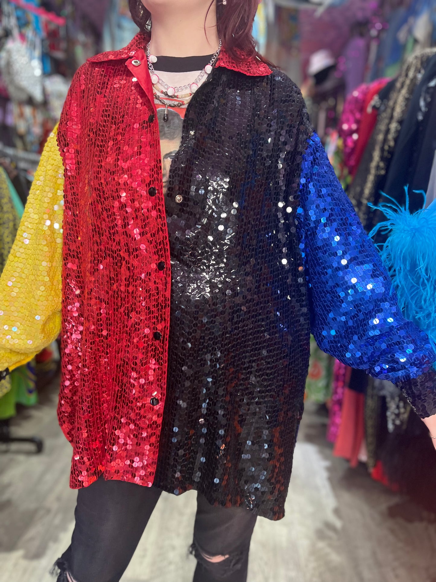 Vintage 80s Sequin Colorblock Blouse