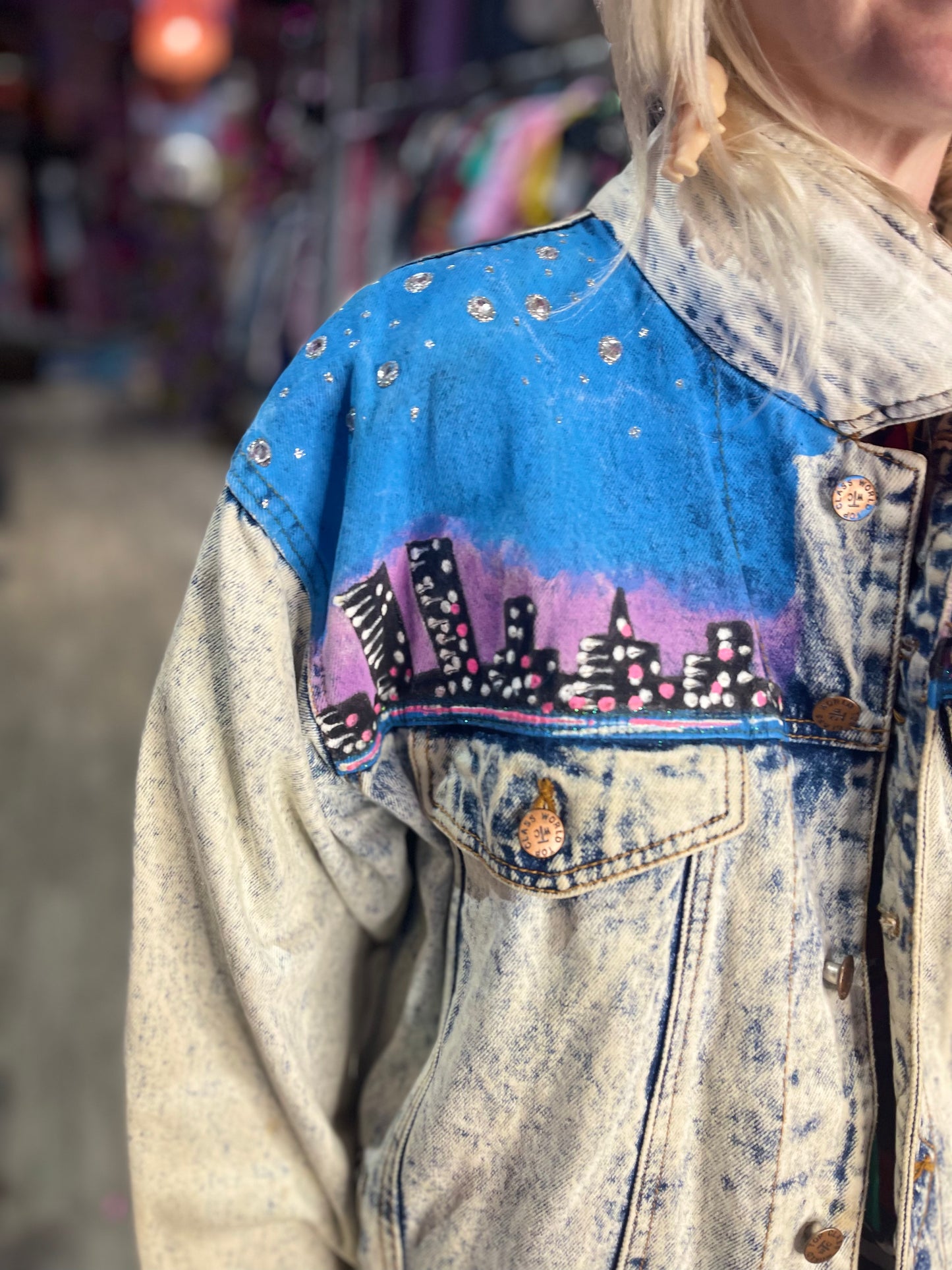 Vintage 80s Painted and Bedazzled New York Jean Jacket