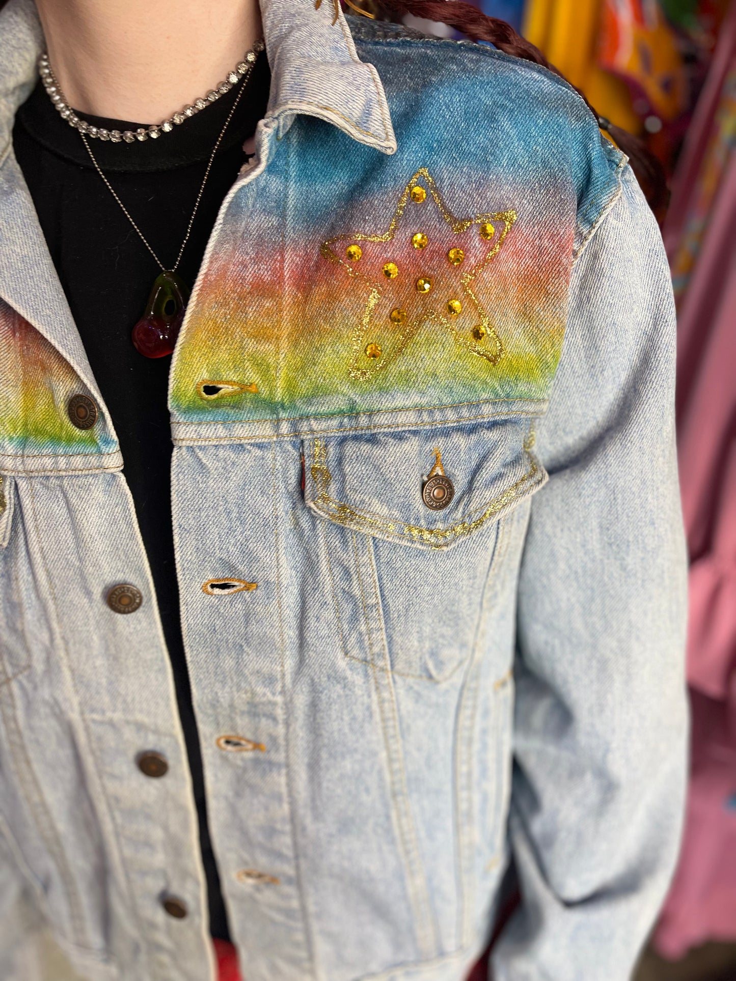 Vintage 80s Bedazzled Painted Hollywood Jean Jacket - Spark Pretty